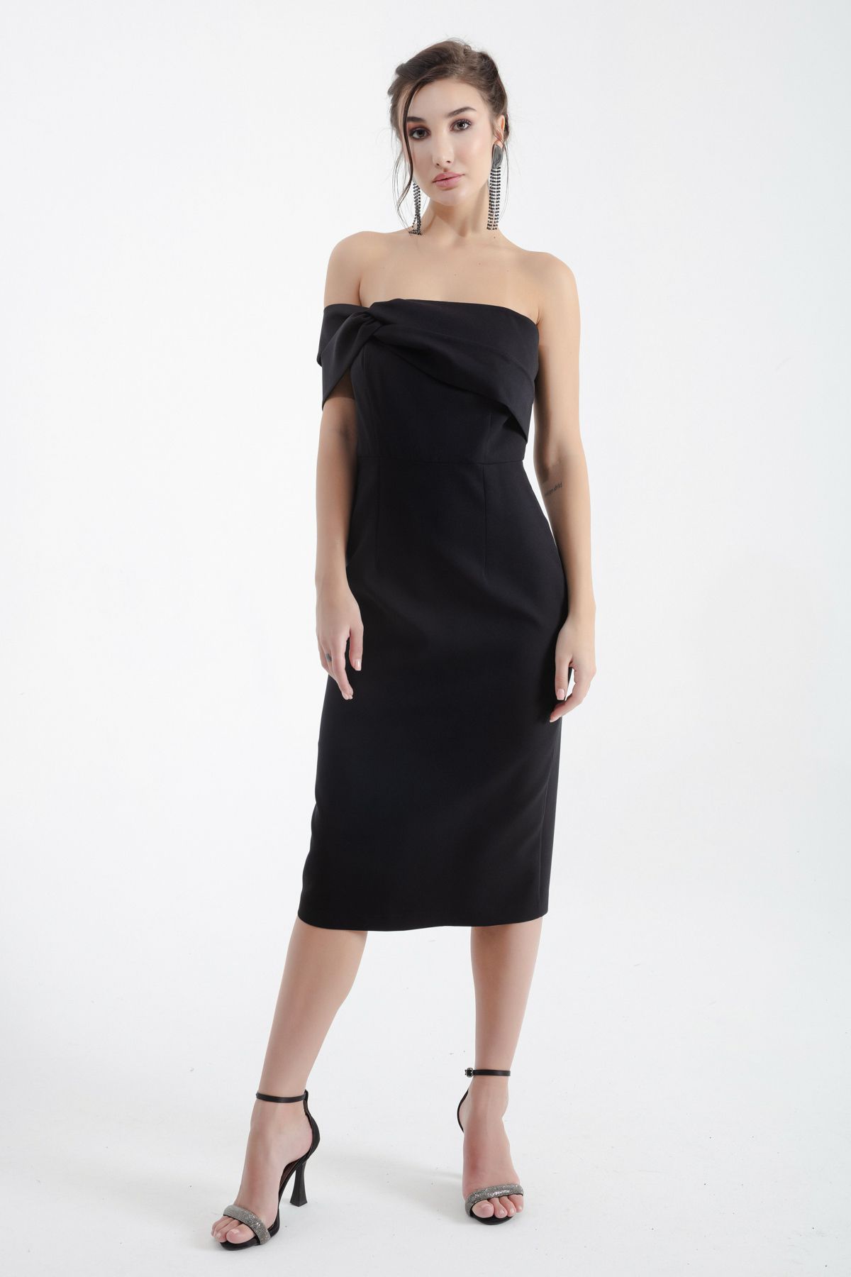Lafaba Rochie De Seară Midi, Neagră, Cu Bandaj Dublu, Pe Un Umăr Femeie - 40