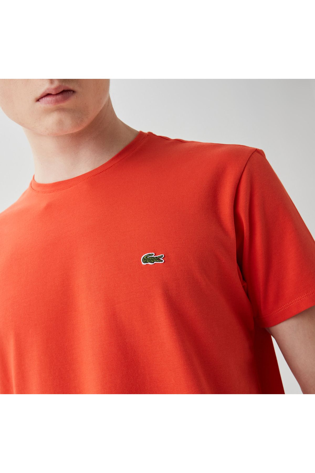 تی شرت قرمز مردانه یقه دوچرخه باریک Lacoste