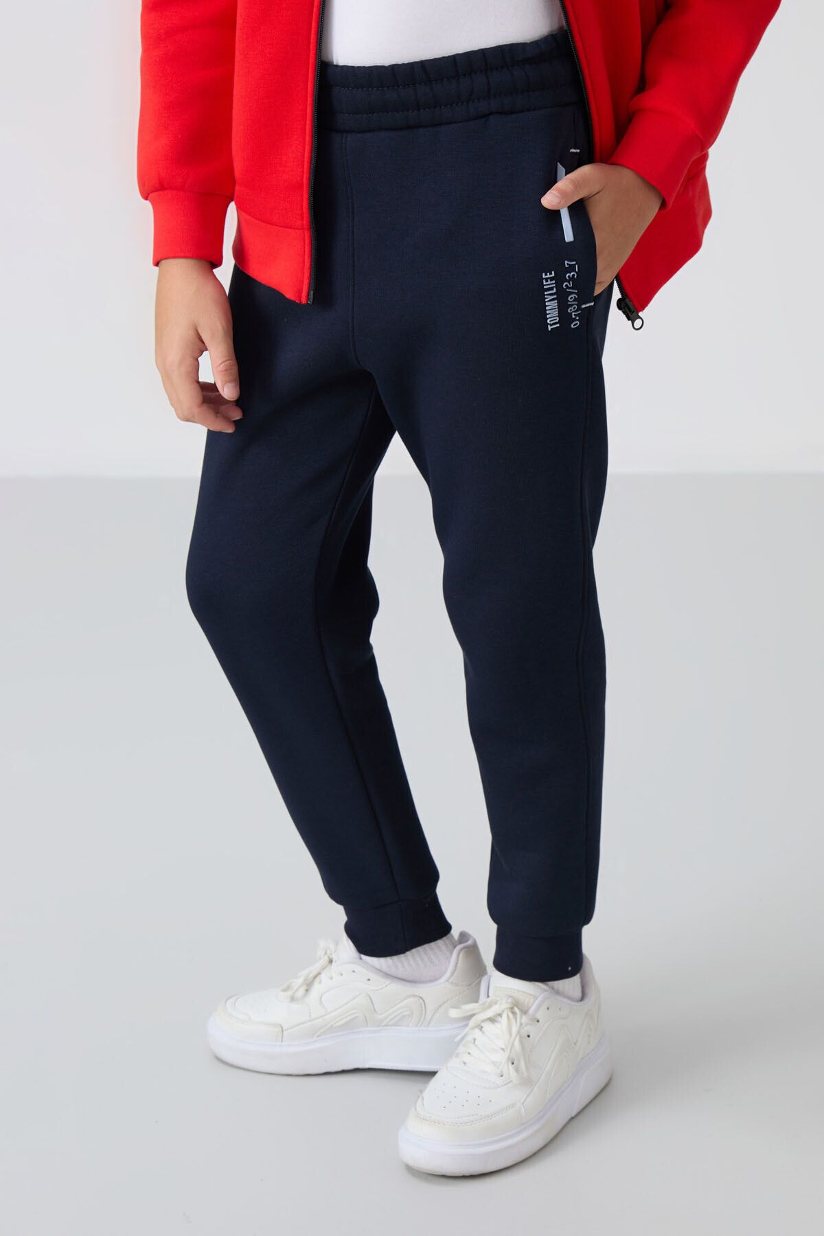 TOMMY LIFE-Fiesta-Navy Blue Embroidered Boys' Sweatpants - Cotton, Thick Fur Inside, Soft Texture 4