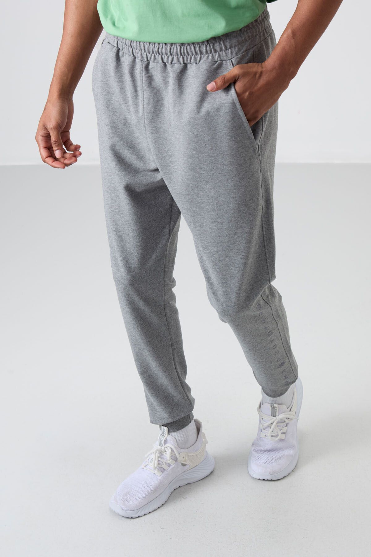 TOMMY LIFE-Embroidered Gray Melange Men's Sweatpants - Soft Cotton, Standard Fit - 82133 1