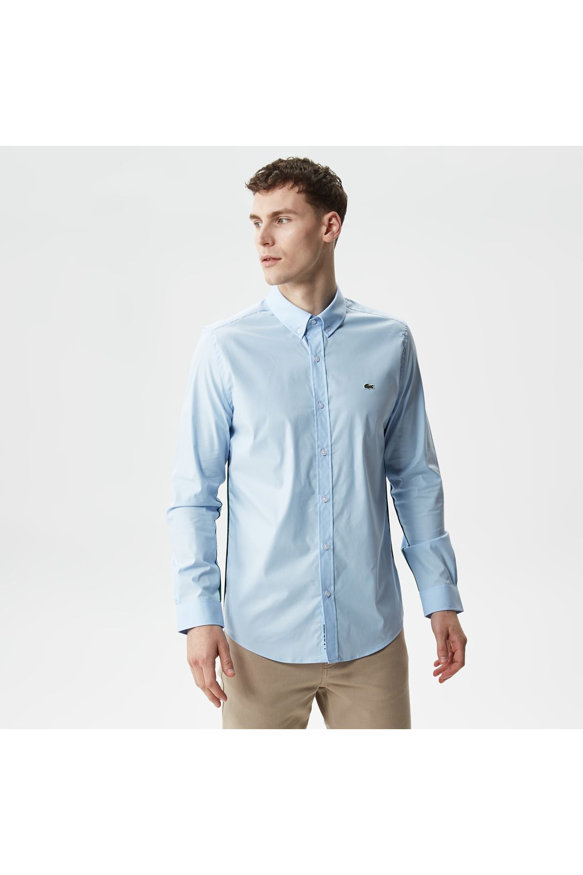 پیراهن / بلوز دکمه دار آبی مردانه یقه باریک اورجینال Lacoste