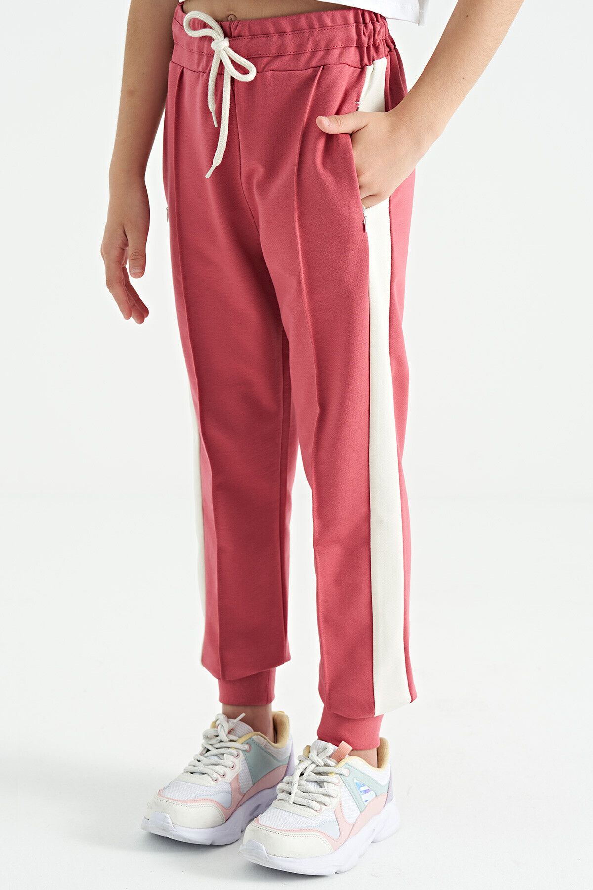 TOMMY LIFE-Wild Rose Side Tape Hidden Zipper Pocket Detailed Jogger Girls Tracksuit Bottom - 75122 7