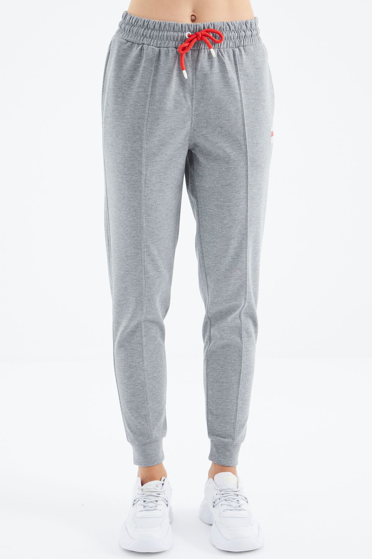 TOMMY LIFE-Oversize Gray Melange Women's Tracksuit Set - Hooded, Zippered and Pocket Detailed - 95322 6