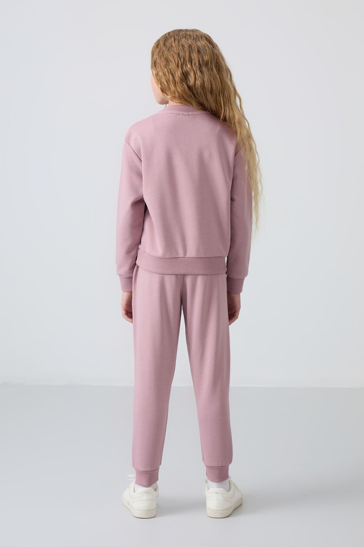 TOMMY LIFE-Girl's Dried Rose Cotton Oversize Embroidered Tracksuit Set - 75145 7