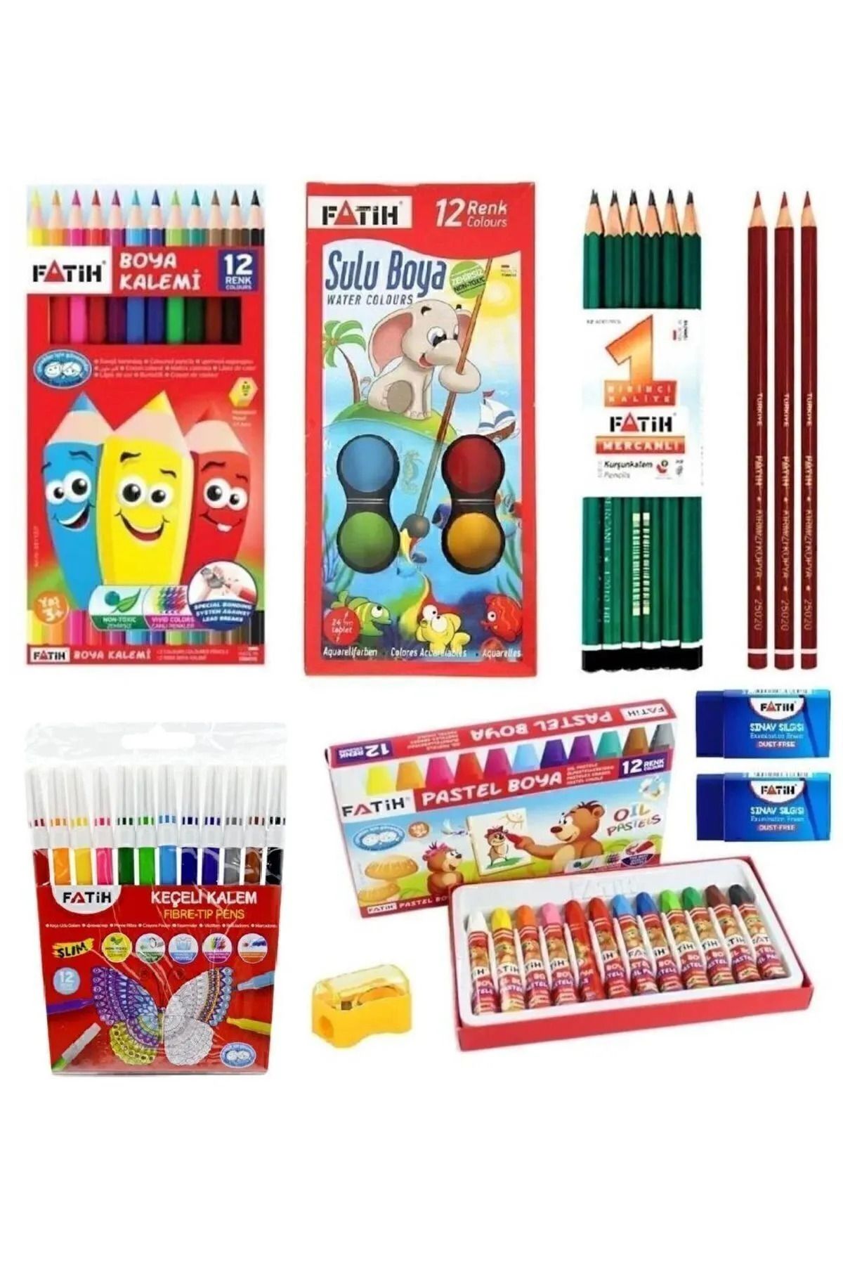 Fatih Okul Kırtasiye Seti Pastel Sulu Kuru Keçeli Kalem Set5