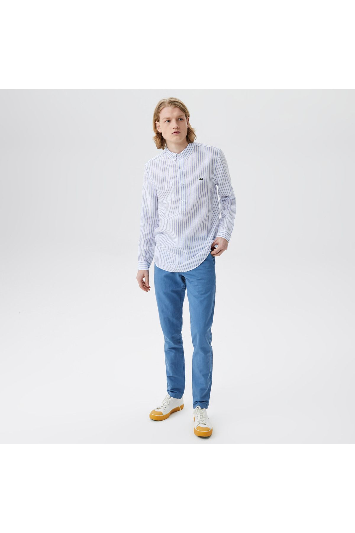 پیراهن / بلوز دکمه دار سفید مردانه راه یقه ای متناسب Lacoste