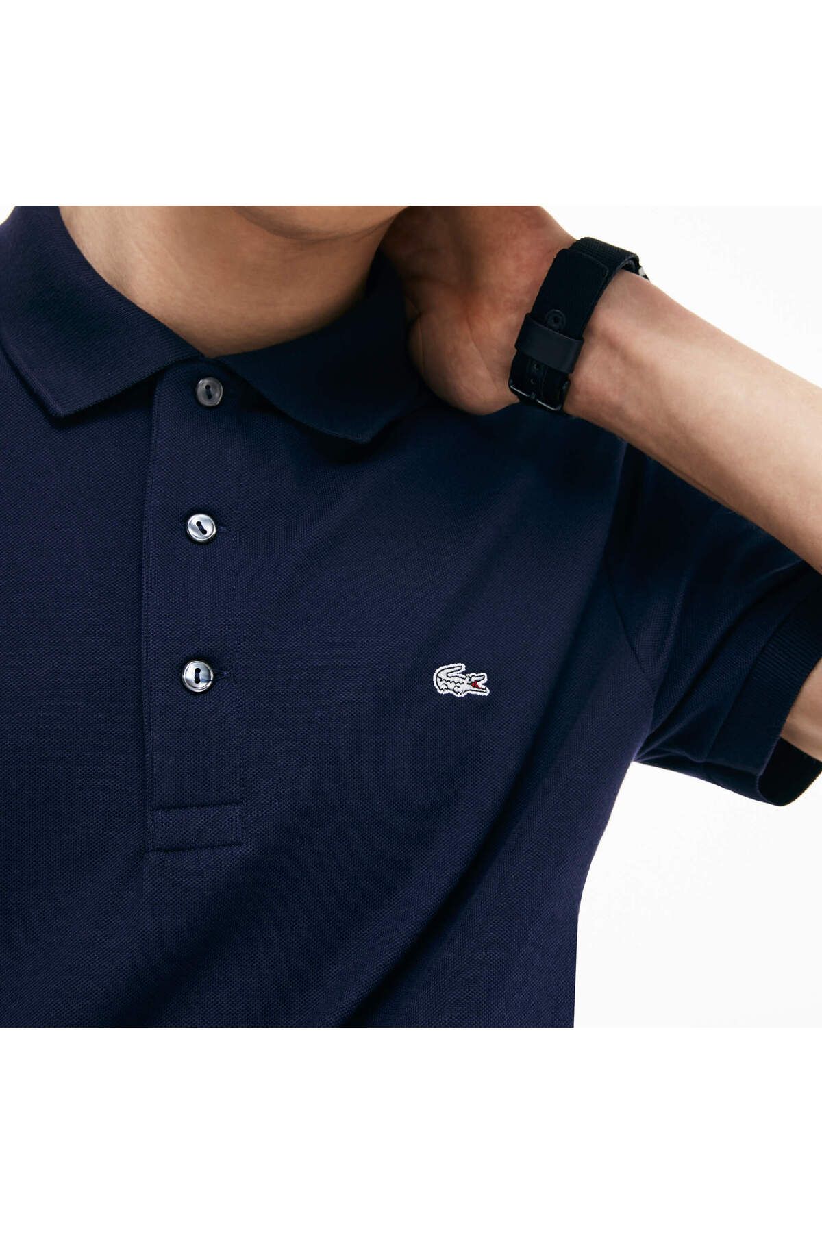 تی شرت یقه پولو مردانه اسکینی چوگان آبی اورجینال Lacoste