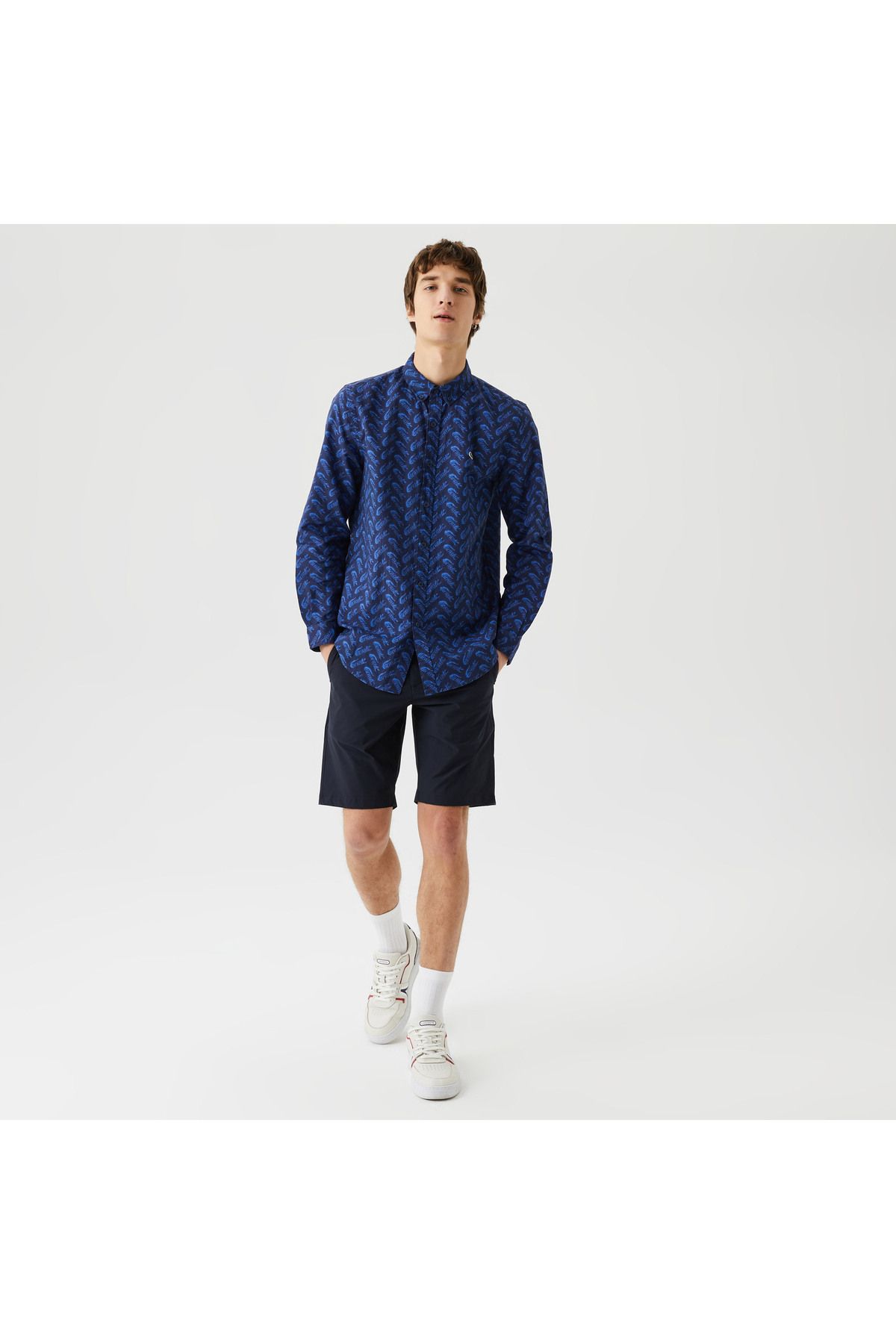 پیراهن / بلوز دکمه دار آبی مردانه با طرح یقه معمولی Lacoste