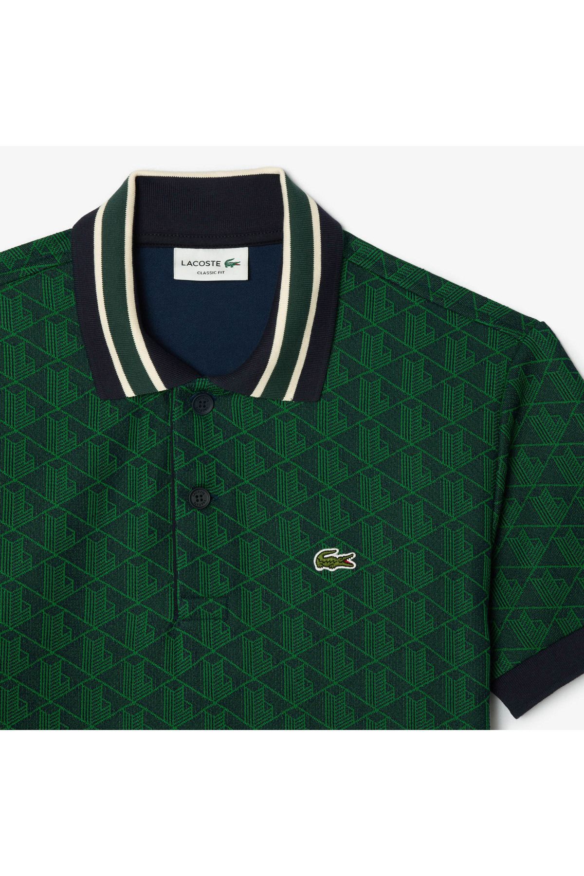 تی شرت یقه پولو سبز مردانه مونوگرام کلاسیک متناسب با چوگان Lacoste