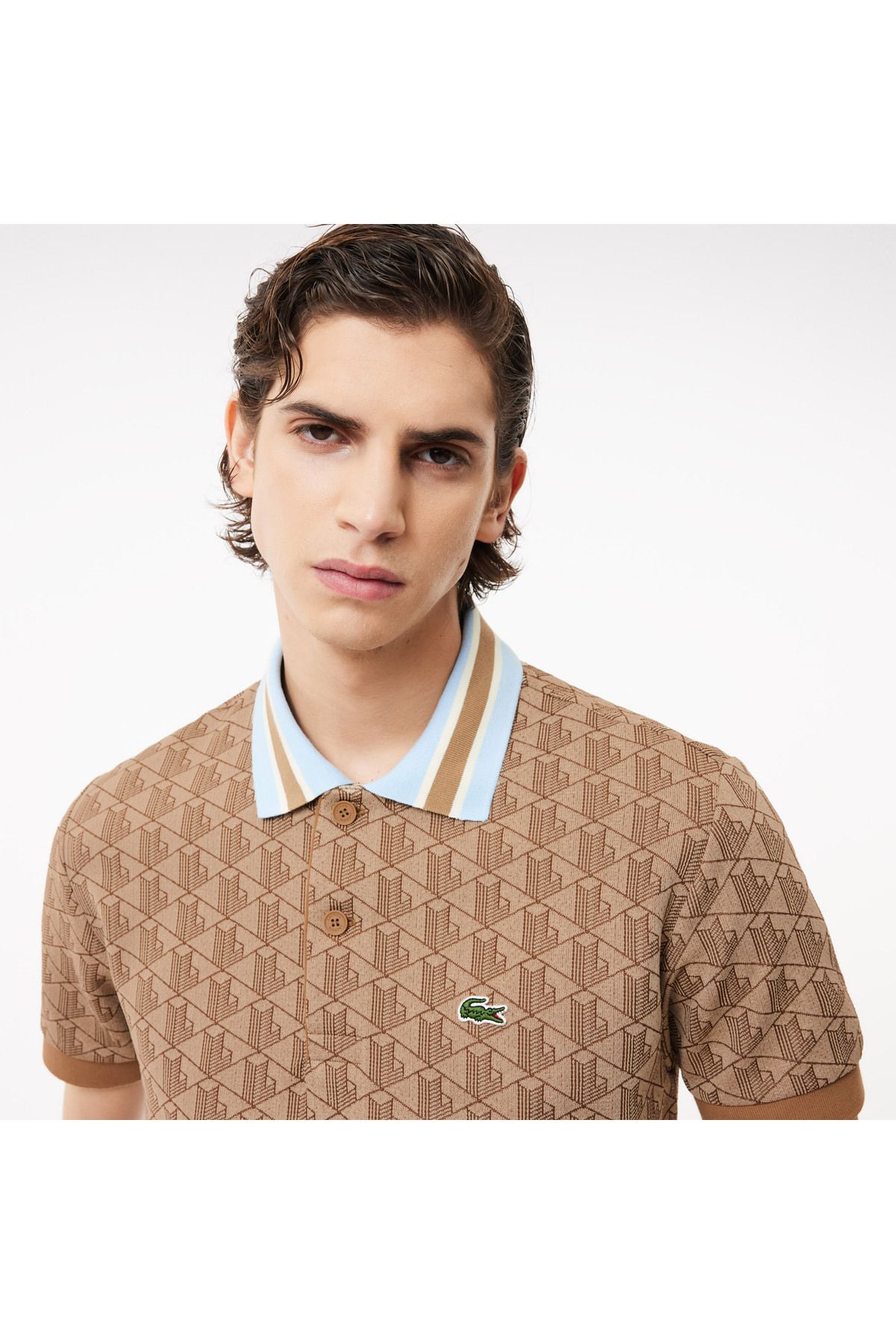 تی شرت یقه پولو چند رنگ مردانه مونوگرام کلاسیک مناسب قهوه ای چوگان Lacoste