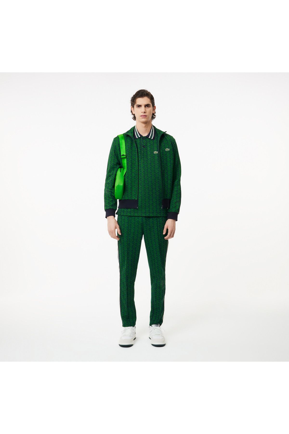 تی شرت یقه پولو سبز مردانه مونوگرام کلاسیک متناسب با چوگان Lacoste