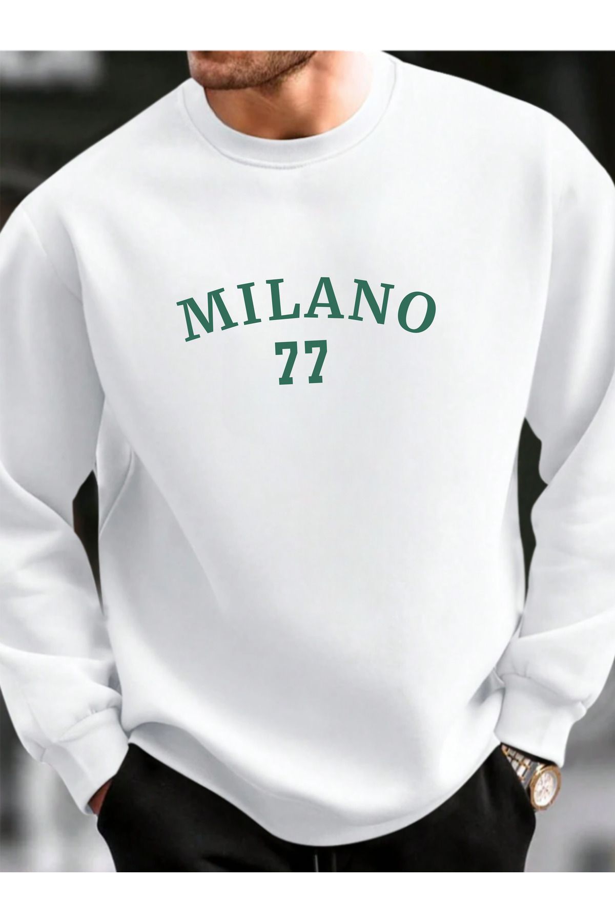 BEETON Hanorac Gros De Iarnă Milano 77 - Decolteu Oversize Cu Imprimeu Alb Unisex - L