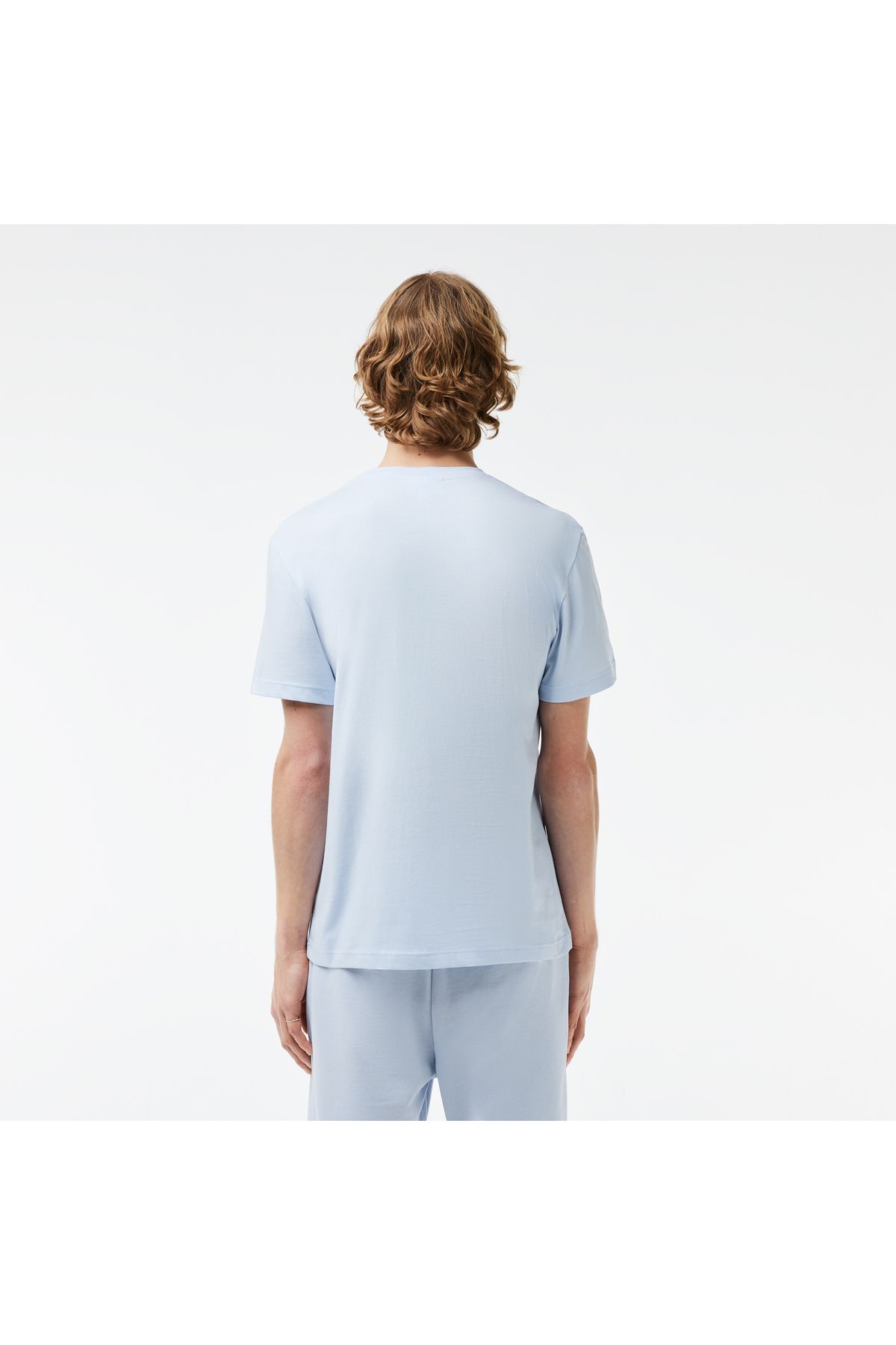 تی شرت آبی مردانه یقه دوچرخه مناسب روشن طرح دار Lacoste