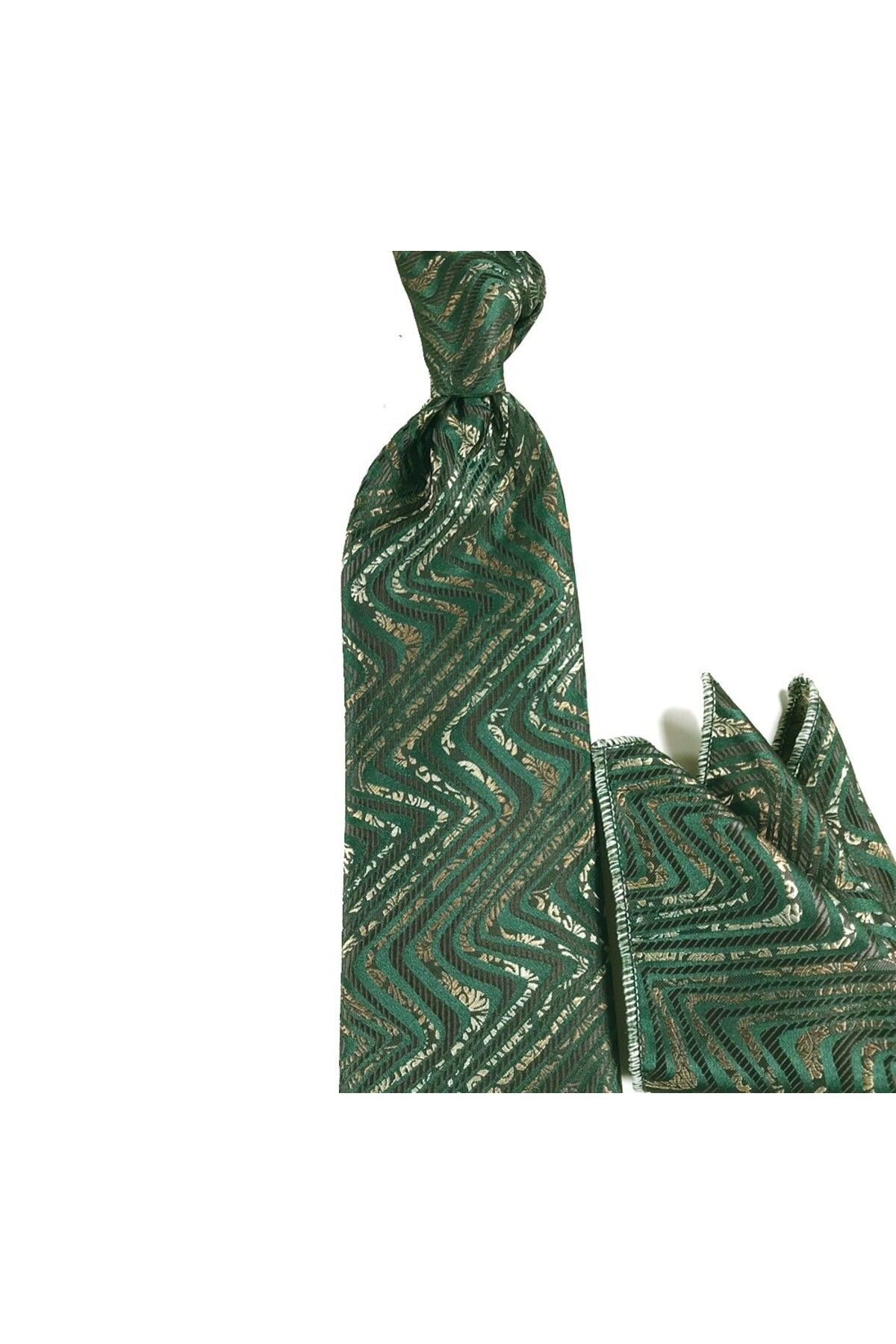 Sade Kravat-Green Brown Beige Handkerchief Tie - Special Patterned 29037 1