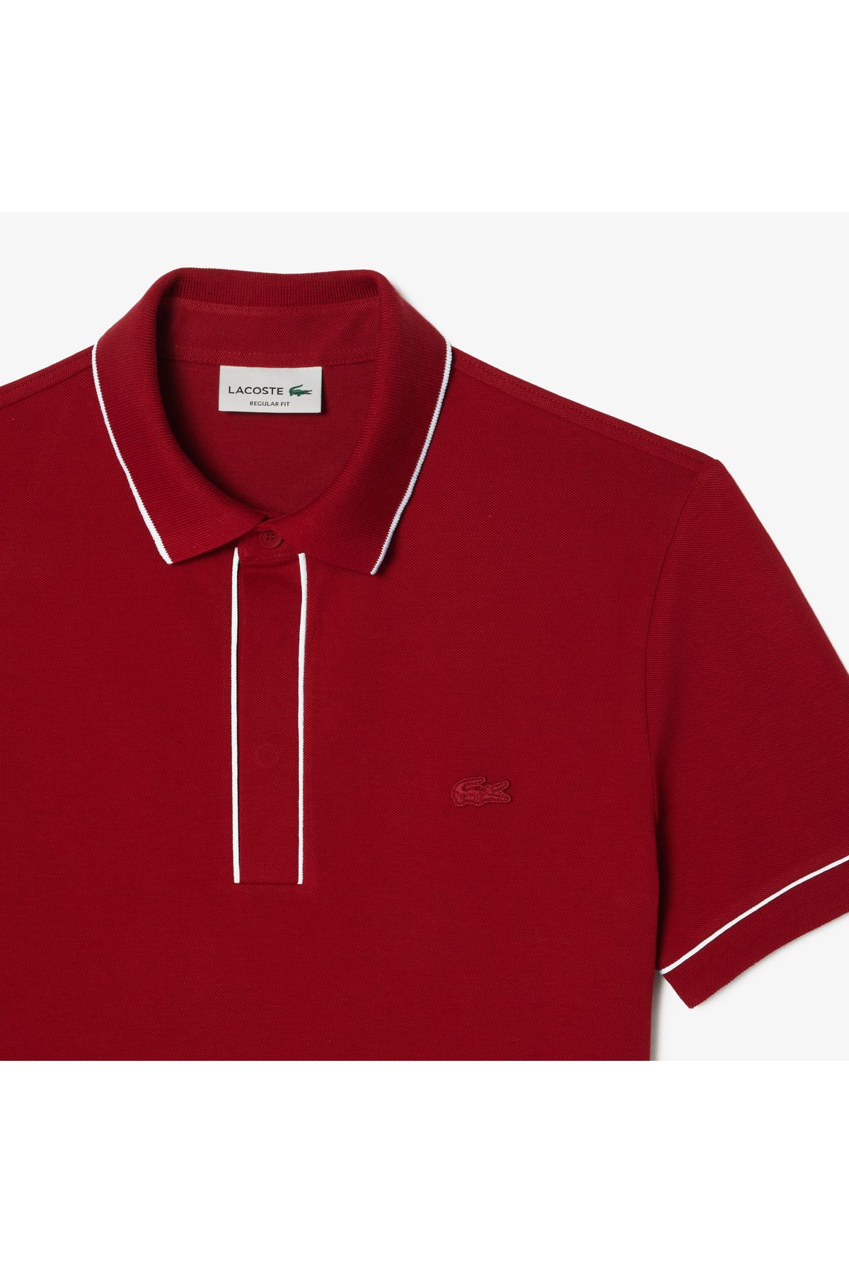 تی شرت یقه پولو قرمز مردانه چوگان پنبه ارگانیک به طور منظم Lacoste