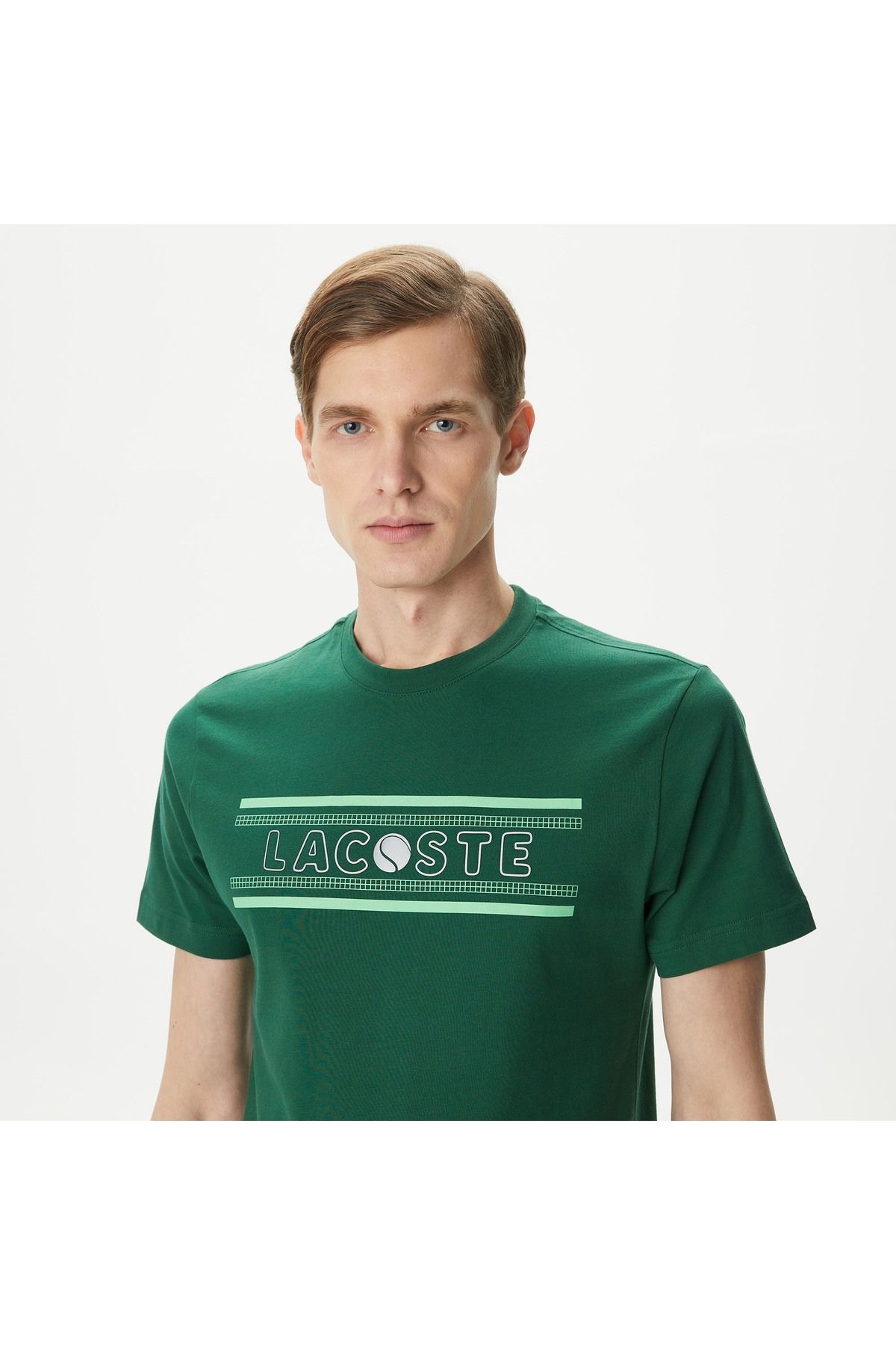 تی شرت سبز مردانه یقه دوچرخه مناسب طرح دار Lacoste