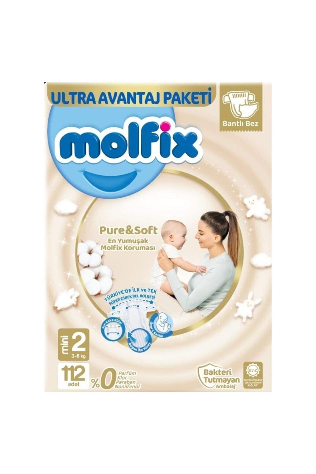 Molfix Pure&Soft Bebek Bezi Ultra Avantaj Paketi 2 Beden 3-6 Kg 112 Adet