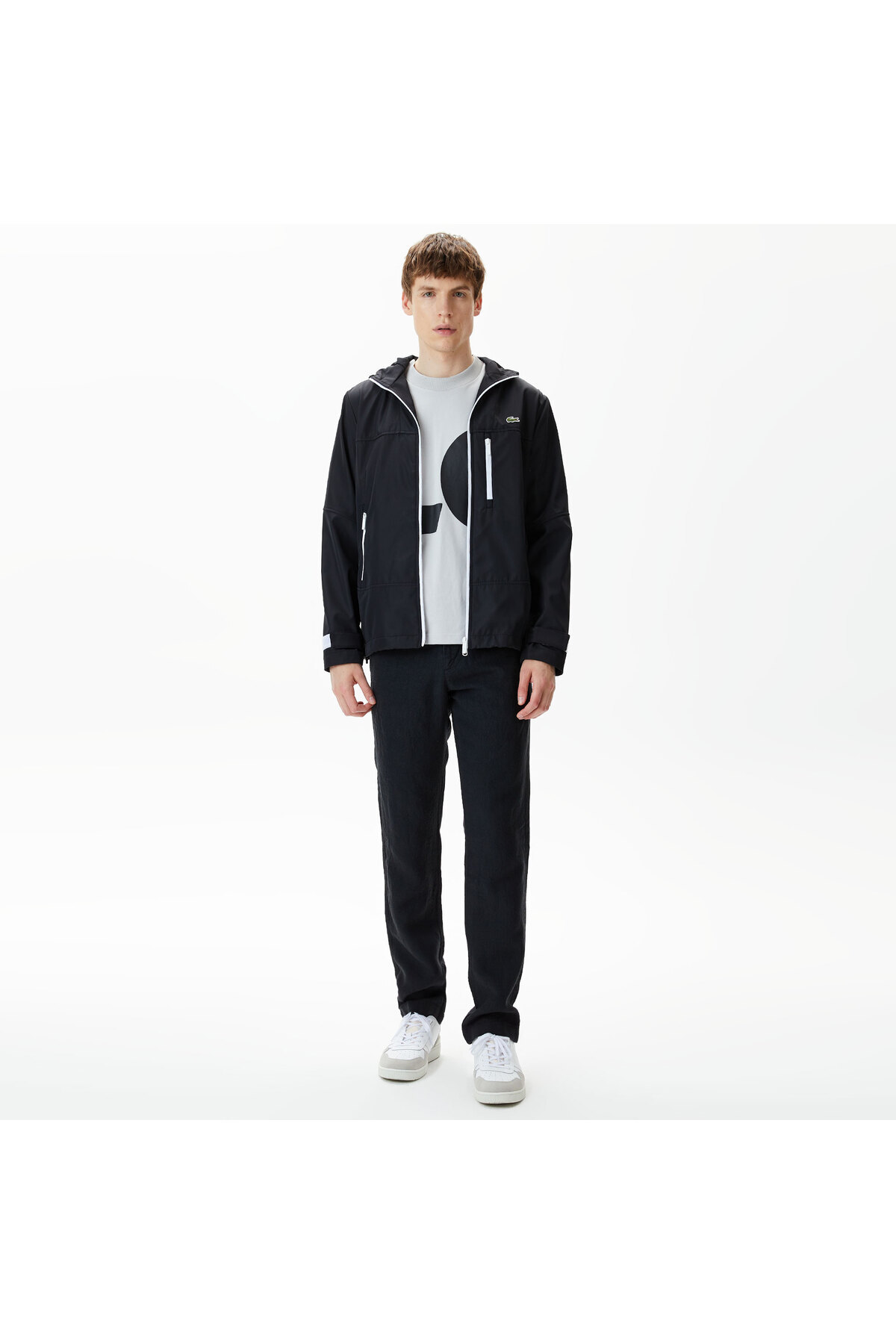 Lacoste Erkek Kapüşonlu Siyah Yağmurluk görsel 3