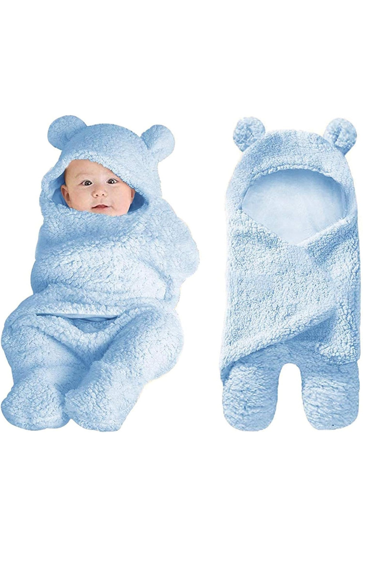 Genel Markalar Bebek Kapüşonlu Ayaklı Kundak Battaniyesi, Yenidoğan Kışlık Bebek Yumuşak Sıcak Pamuk Uyku Tulumu fotoğrafı 2 (önizleme)