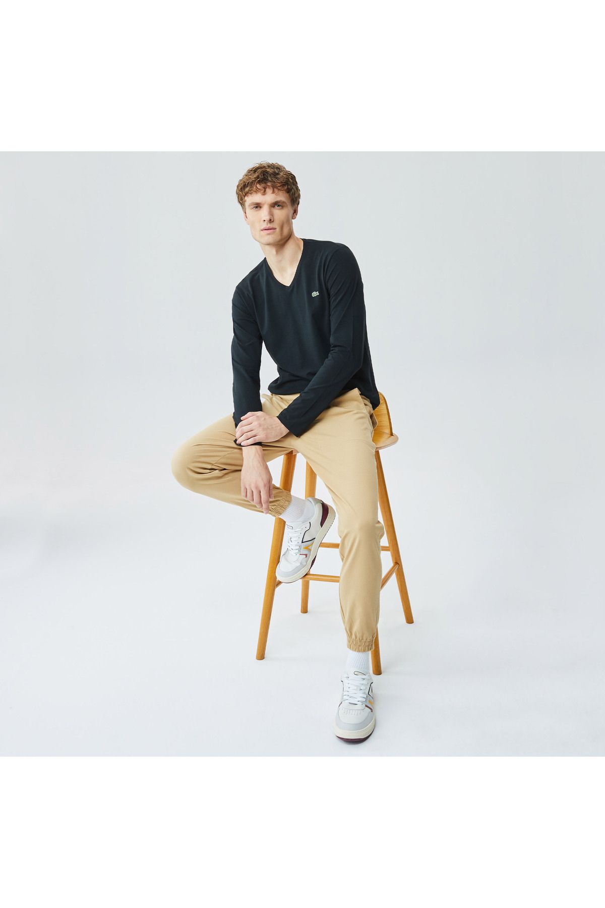 سویشرت مشکی مردانه تی شرت آستین بلند V Neck Lacoste
