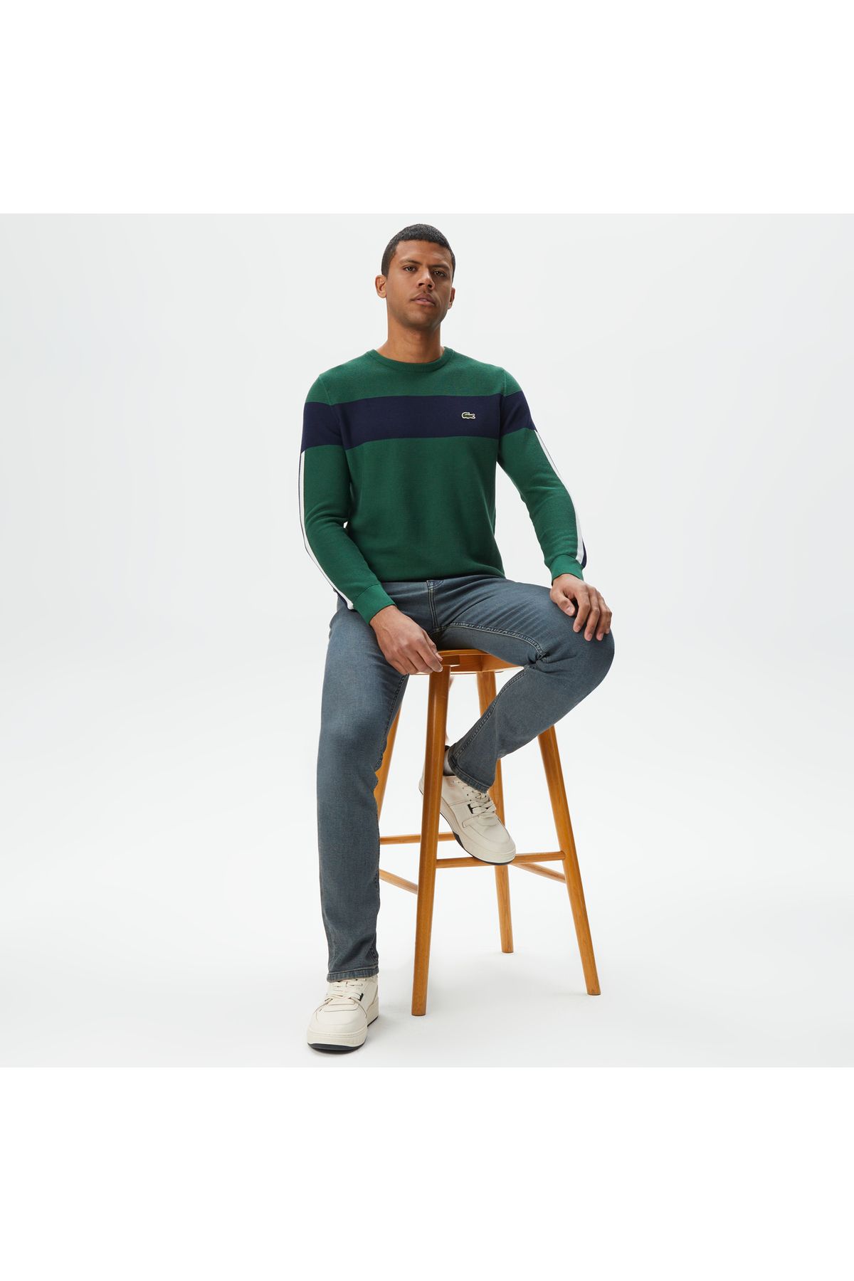 پلیور سبز مردانه لباس یقه دوچرخه مناسب Blok Green Lacoste