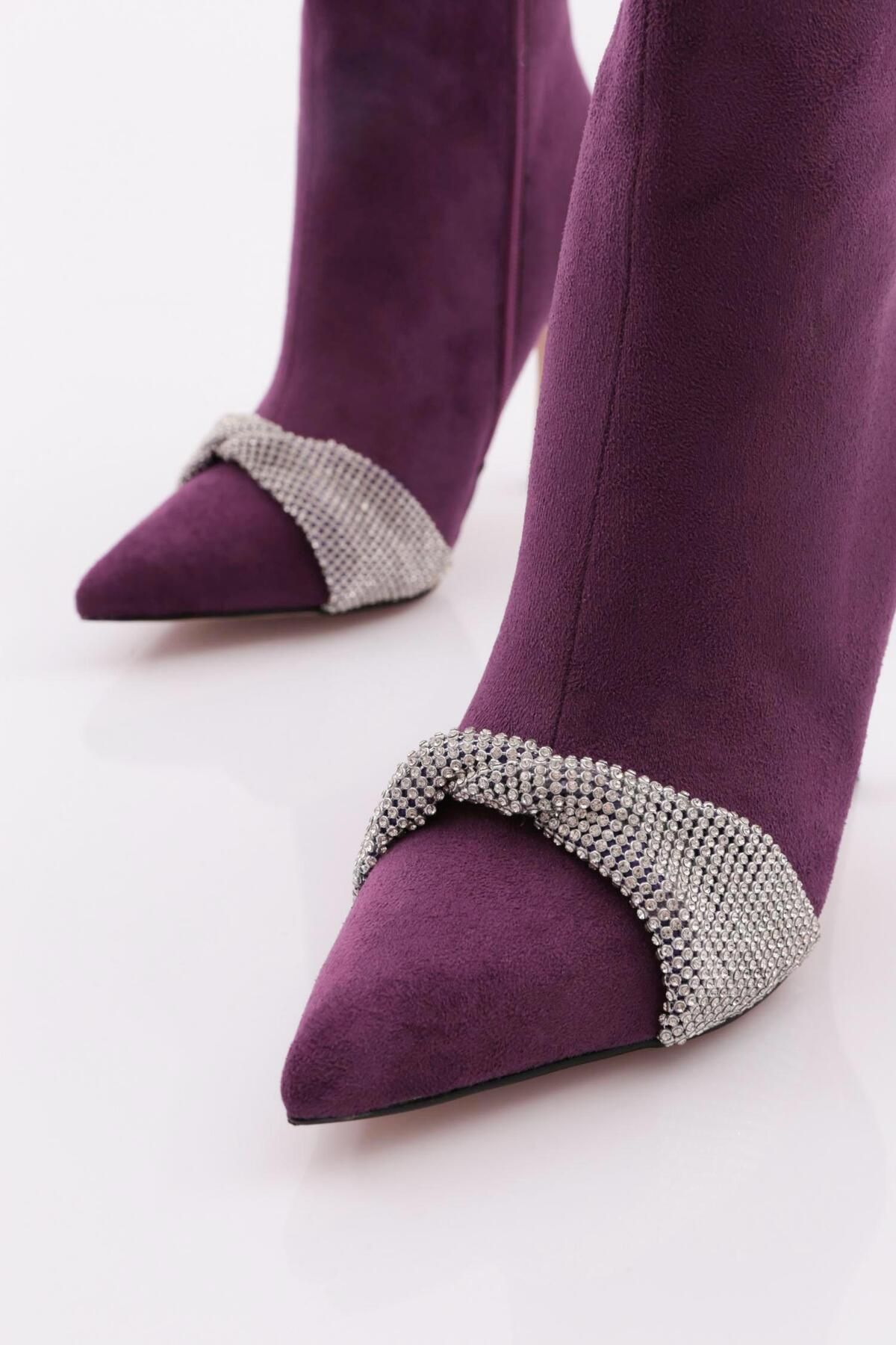 DGN-Purple Suede Women's Heeled Boots - 4869535 4