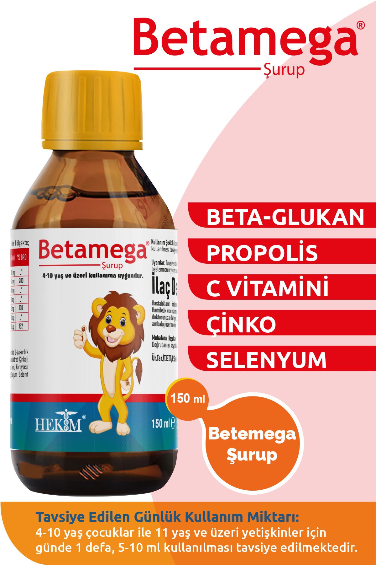 BETAMEGA Şurup - Beta-glukan, Propolis, C Vitamini, Çinko Ve Selenyum Içeren Şurup - 150 ml