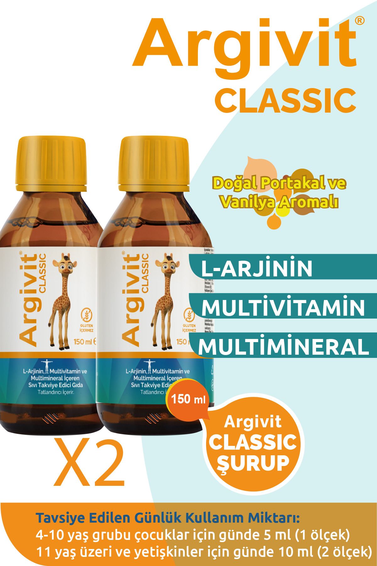 Argivit Classic Avantajlı Aile Paketi (2 X 150 ML) - L-arginin, Multivitamin, Multimineral Şurup 150 ml