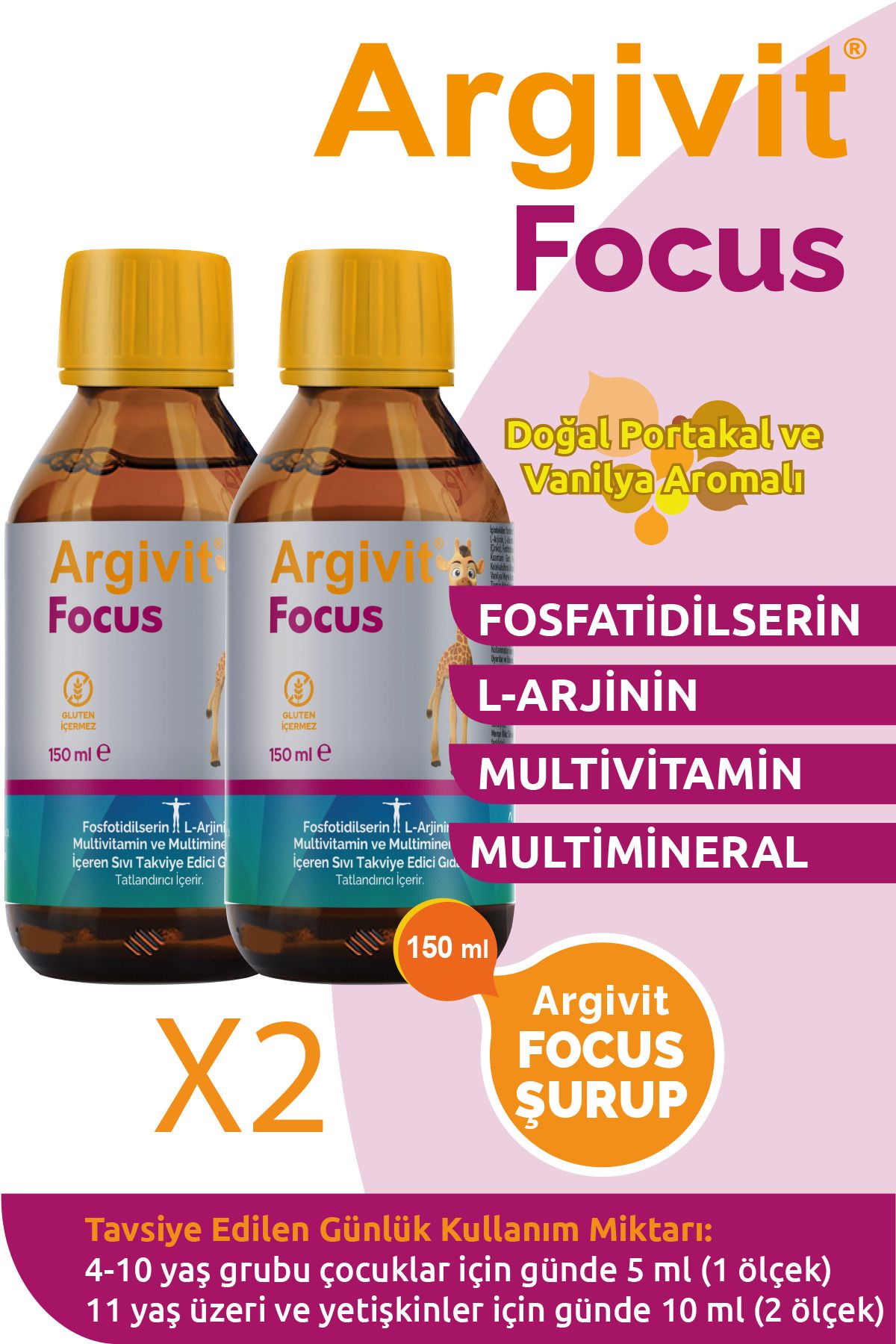 Argivit Focus Avantajlı Aile Paketi (2 X 150 ML) - Fosfatidilserin, L-arjinin Şurup 150 ml