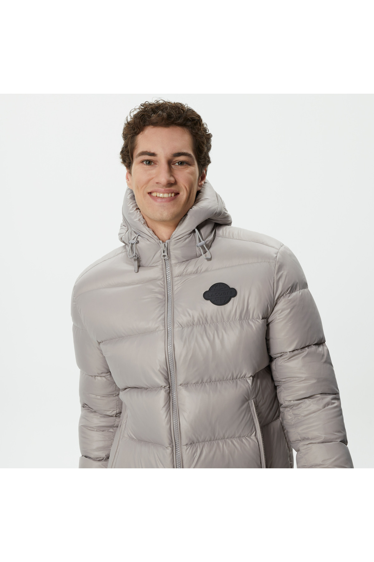 Lacoste  Erkek Kapüşonlu Kapitone Gri Mont - Görsel 5