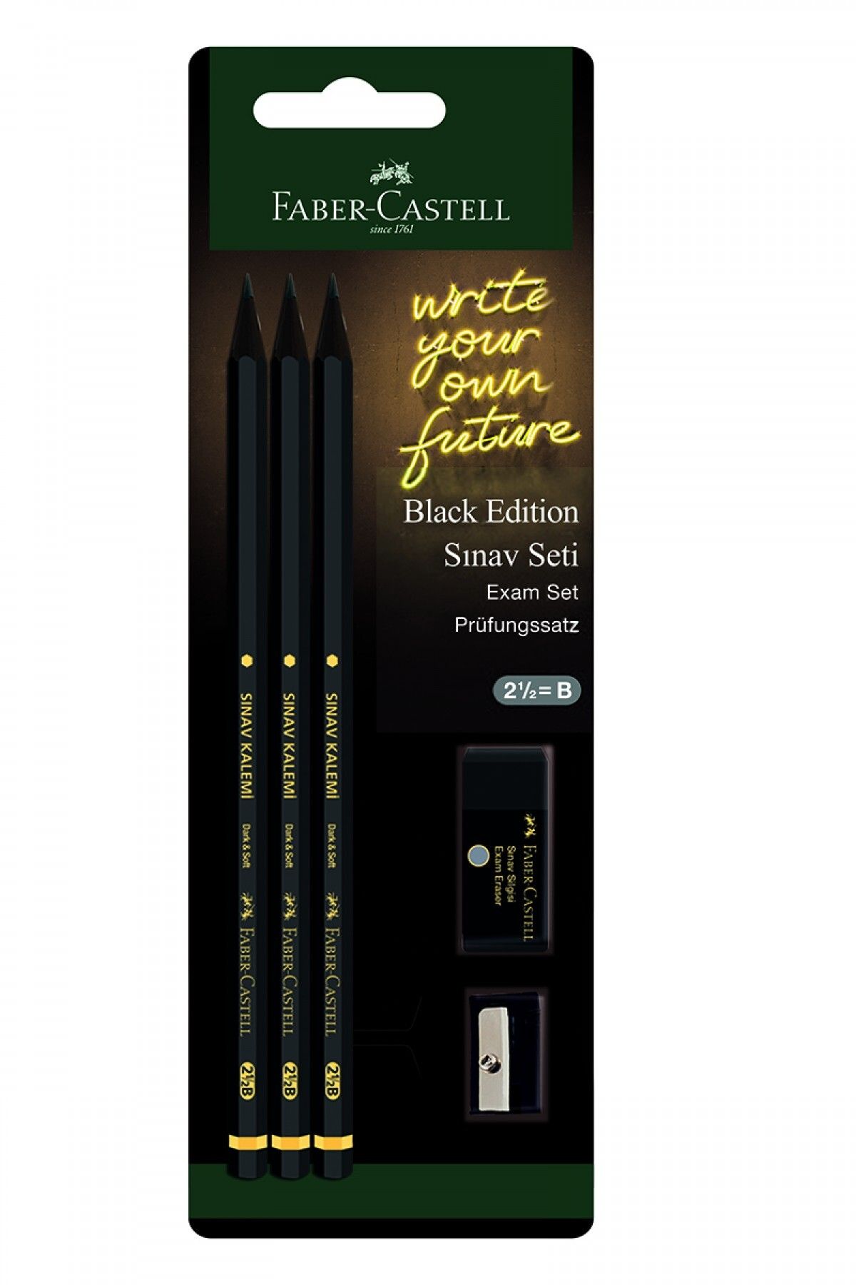 Faber Castell-Black Edition Exam Set (3 Pens - Eraser - Pencil Sharpener) 1