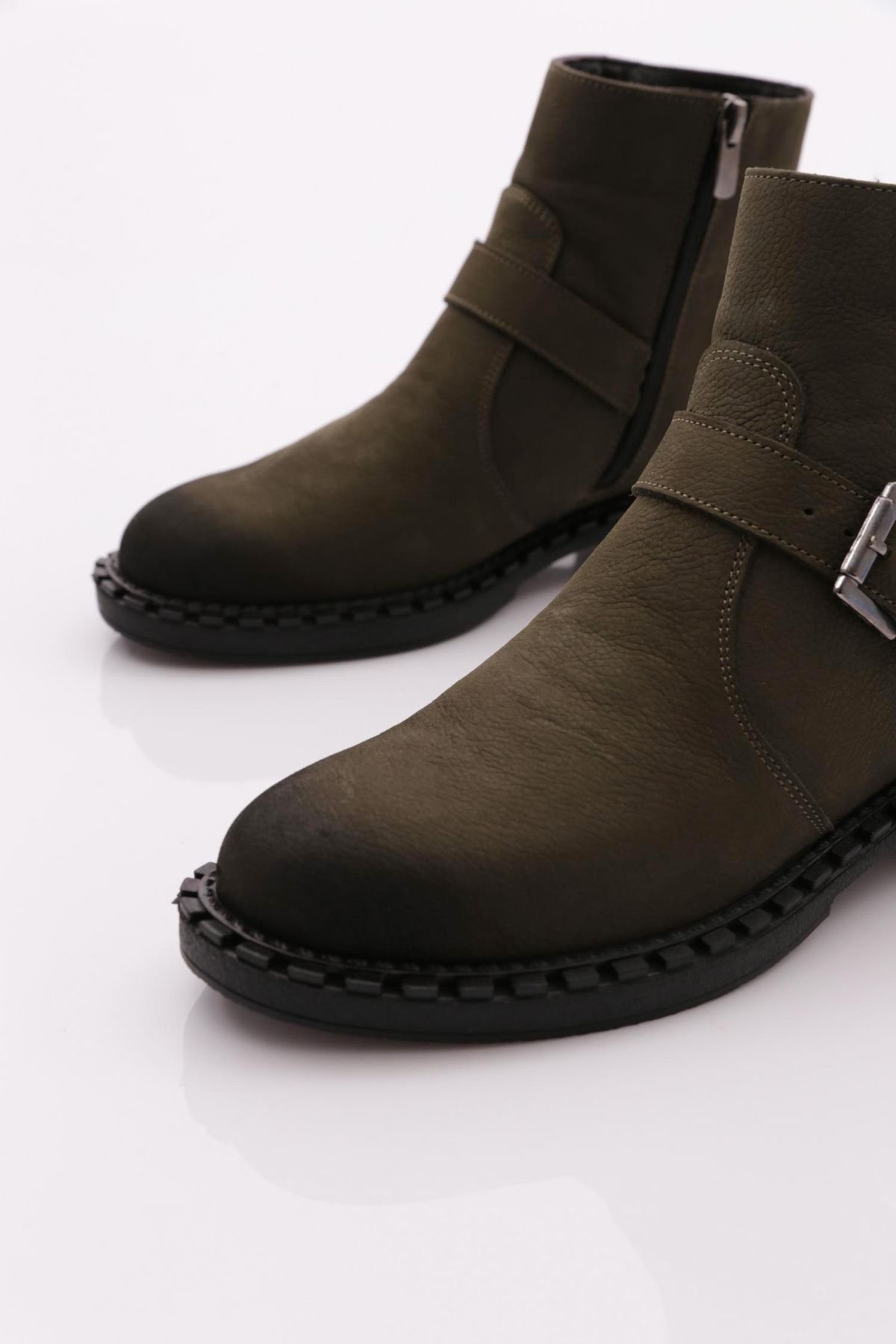 DGN-Women's Belt Lace-Up Boots Khaki Nubuck Genuine Leather 14935106 4