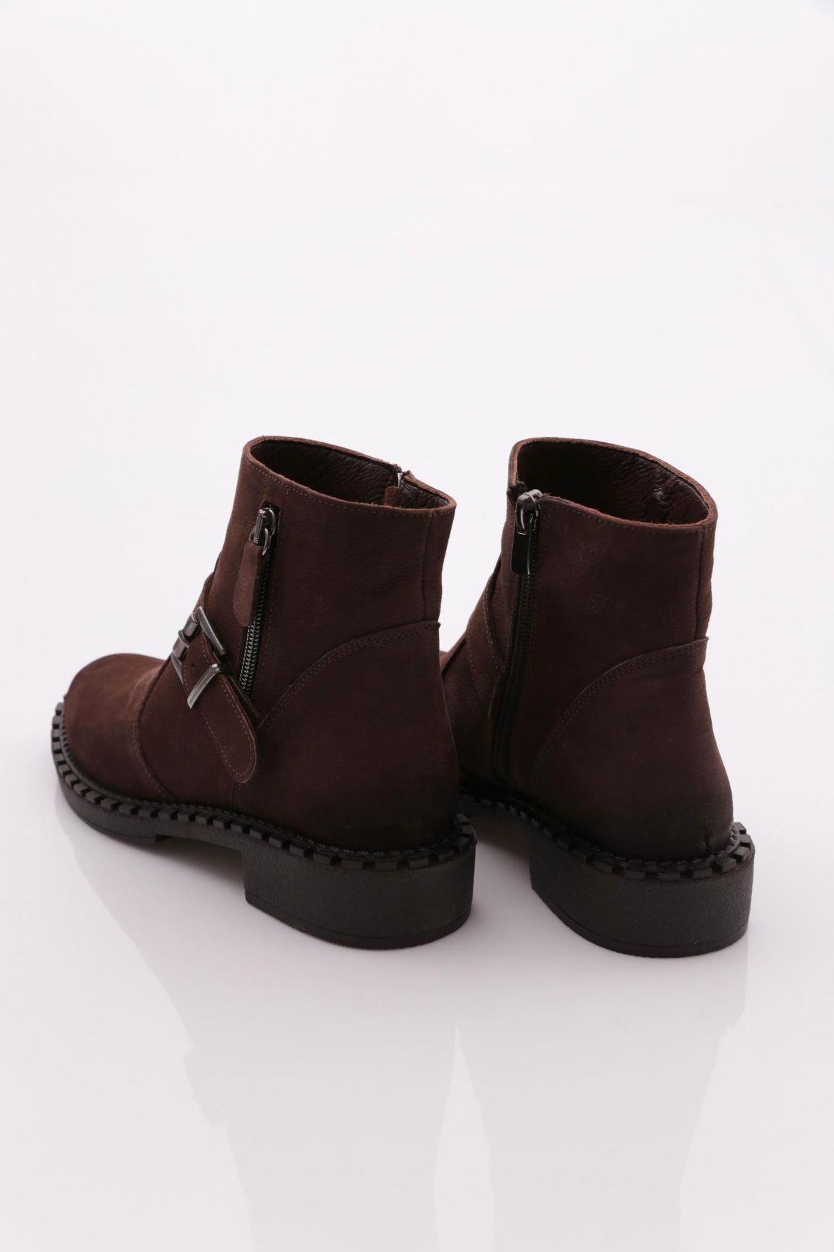 DGN-038 Women's Belt Lace-Up Boots Brown Nubuck Genuine Leather 3