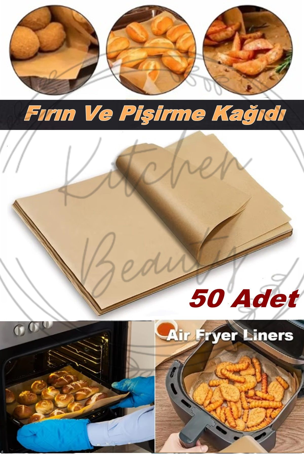 Kitchen Beauty Fırınlanabilir Kendinden Yağlı Pişirme Kağıdı 30x40 Tek Kullanımlık Fırın Kağıdı Airfryer Kağıdı