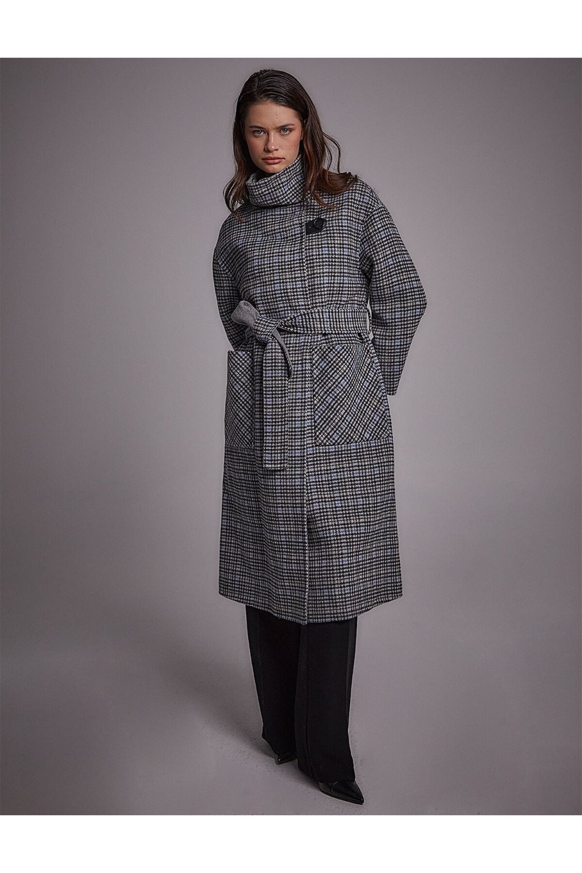 Kayra  Premium Yün Çift Taraflı Kaban Gri - Görsel 5