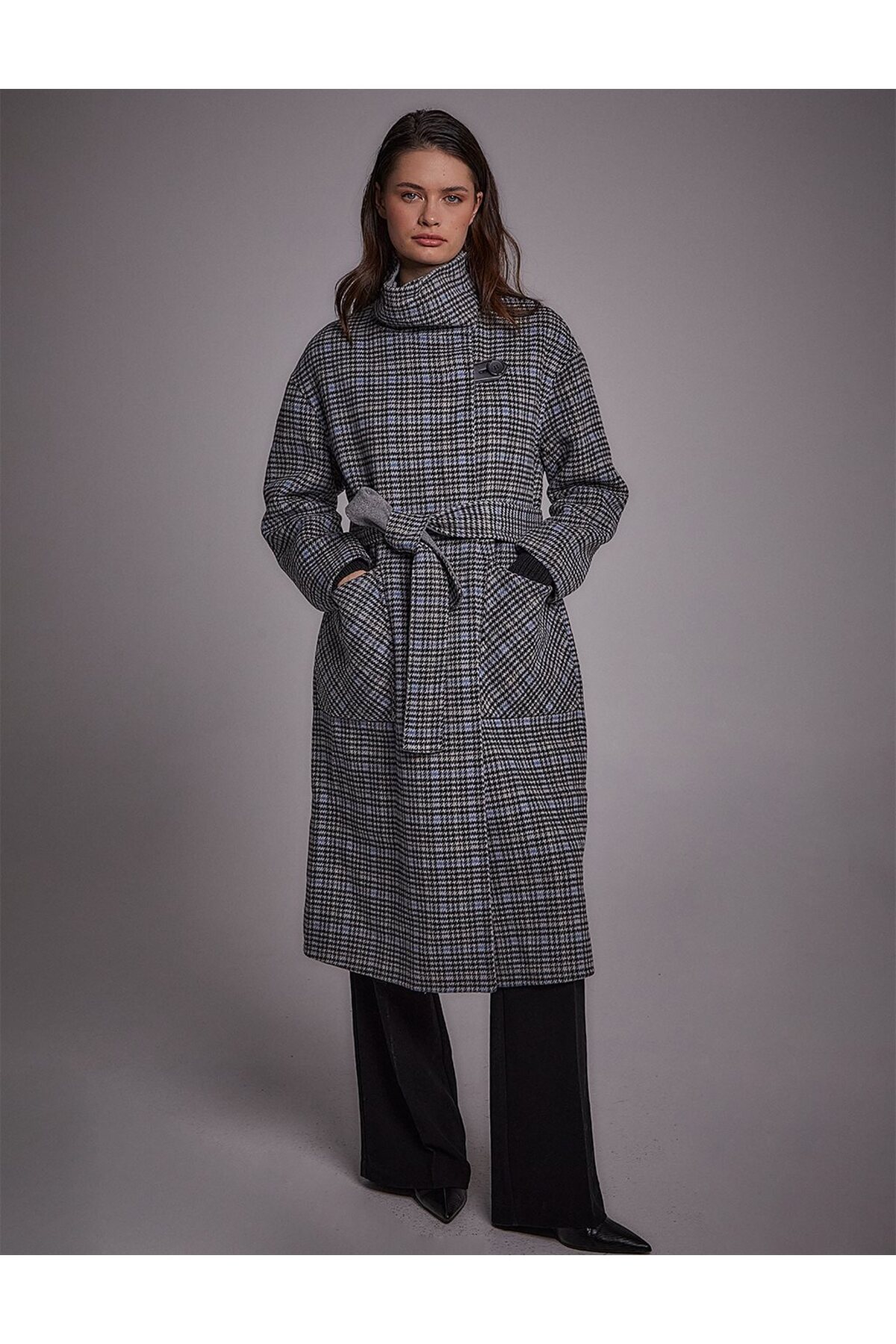 Kayra  Premium Yün Çift Taraflı Kaban Gri - Görsel 2