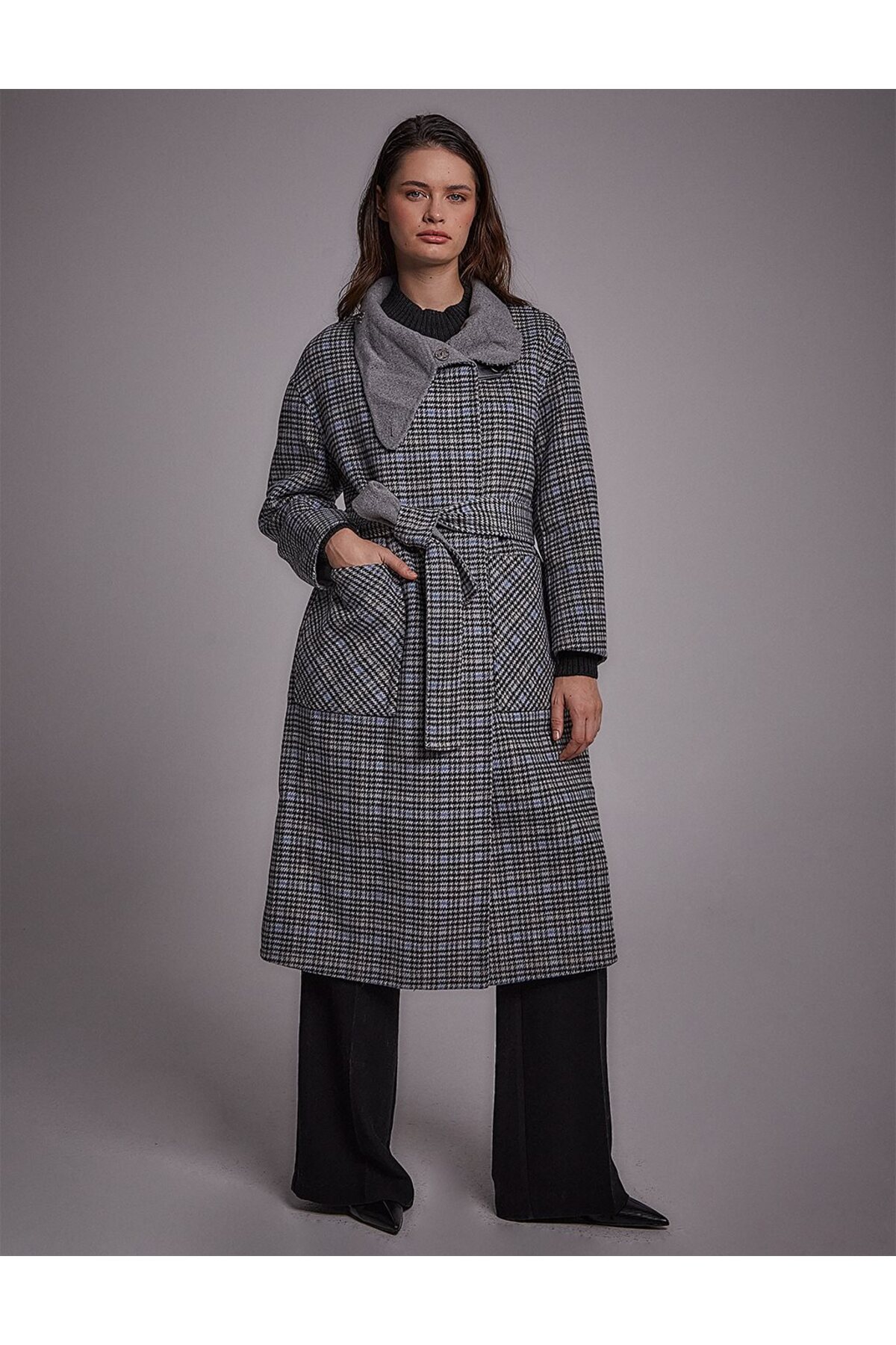 Kayra  Premium Yün Çift Taraflı Kaban Gri - Görsel 7