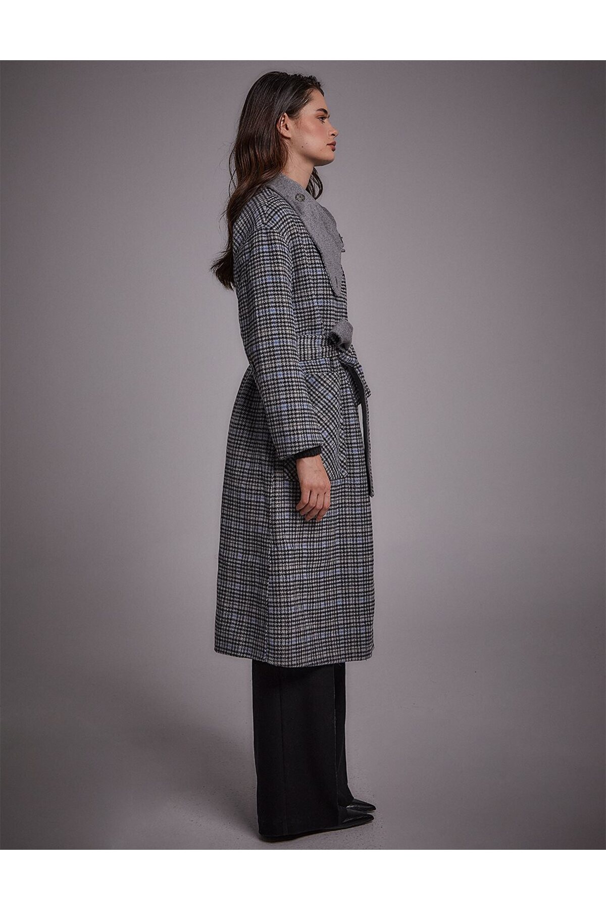 Kayra  Premium Yün Çift Taraflı Kaban Gri - Görsel 8