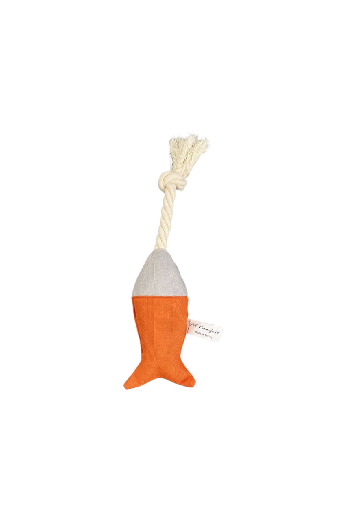 Pet Comfort İpli Balık Su Geçirmez Kedi Oyuncağı Turuncu-A.Gri Ø6cm, 24cm YKTSN