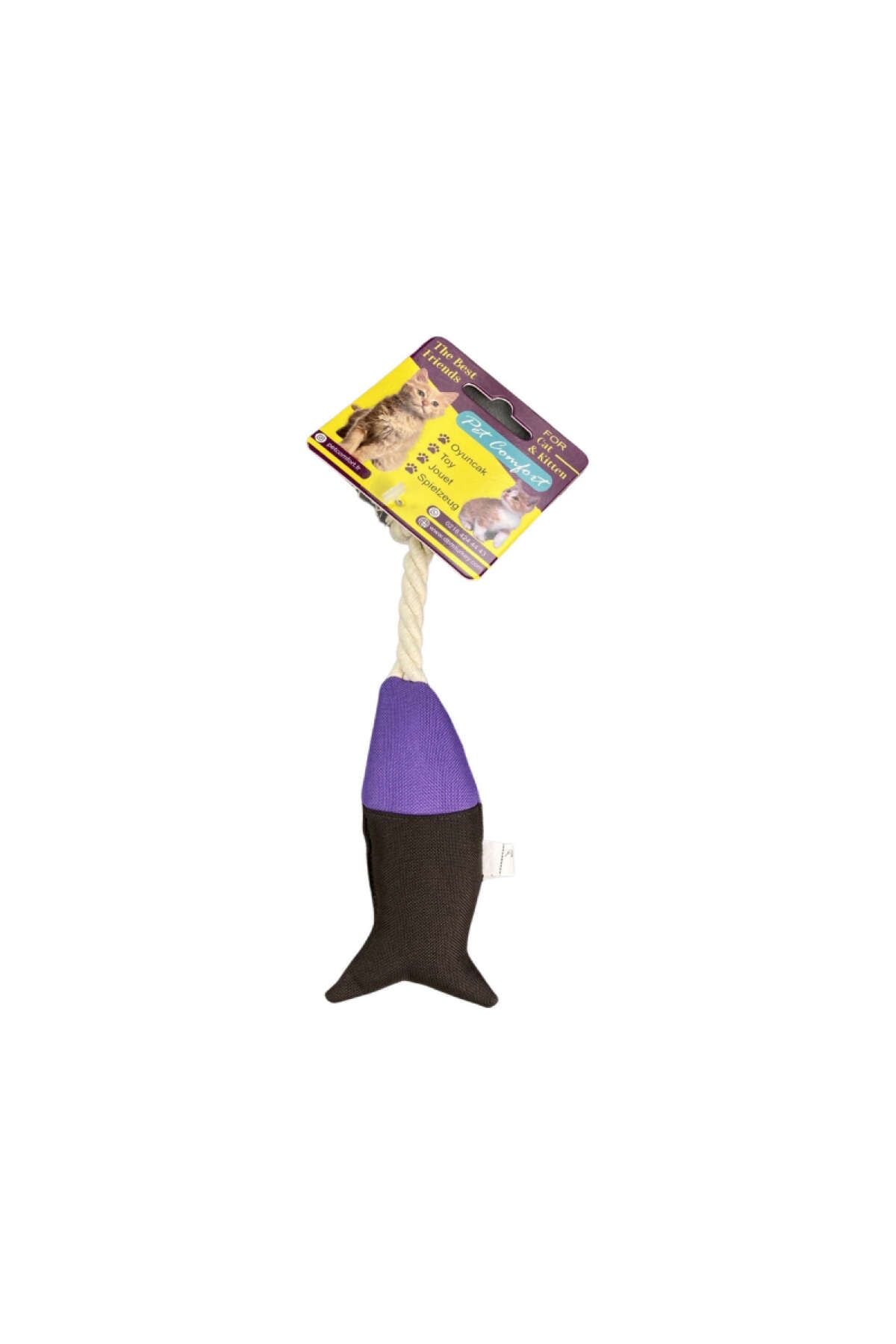 Pet Comfort İpli Balık Su Geçirmez Kedi Oyuncağı Kahve-Mor Ø6cm, 24cm GLSTD