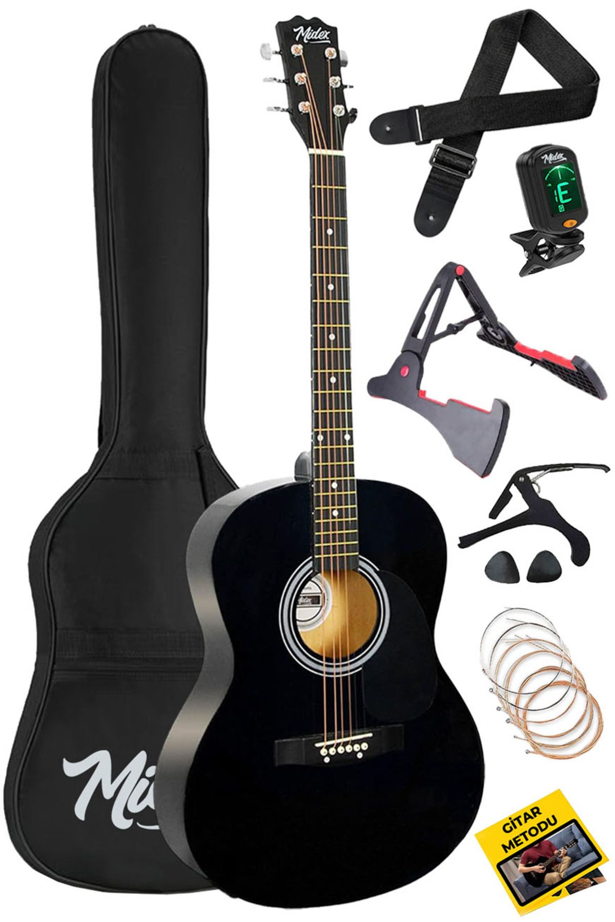 Midex Rg-550bk Pack Kaliteli Siyah 40 Inç Akustik Gitar Seti 4/4 Yetişkin