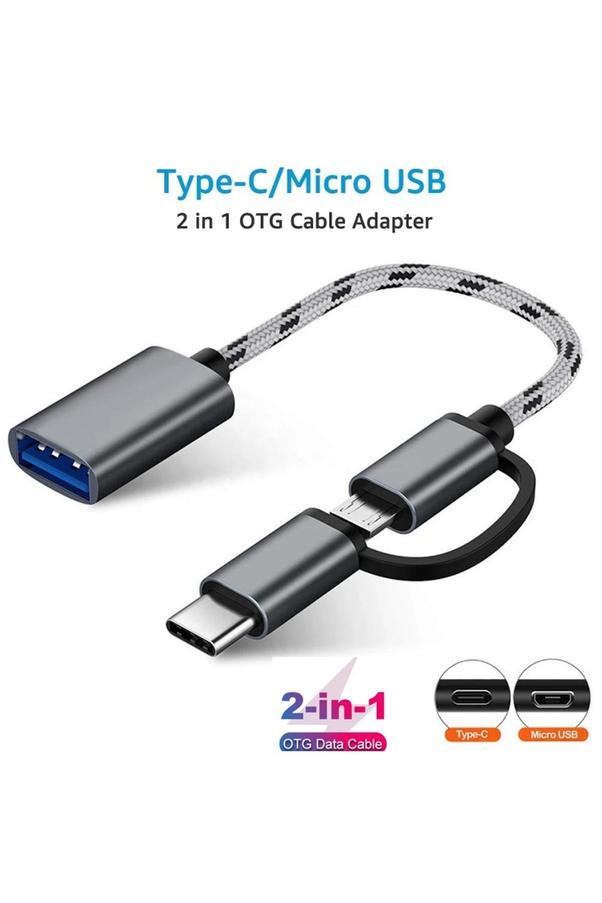 Derwell Yüksek Hızlı Usb 3.0 Otg To Type C Micro Usb Data Şarj Çevirici Dönüştürücü Adaptör Hasır Kablo