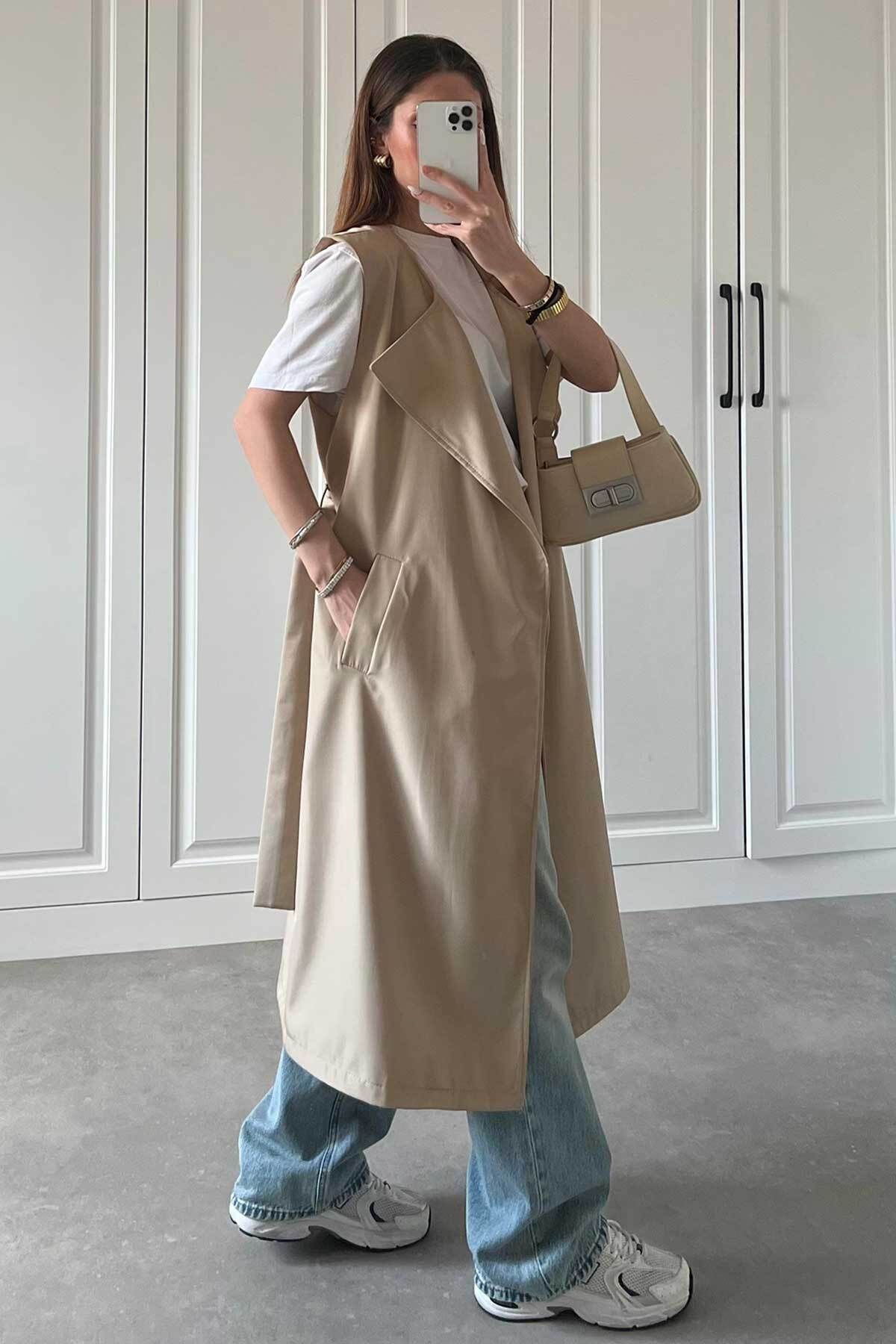 Big Love-Beige Magic Two Piece Trench Coat - Vest and Crop Trench Coat 3