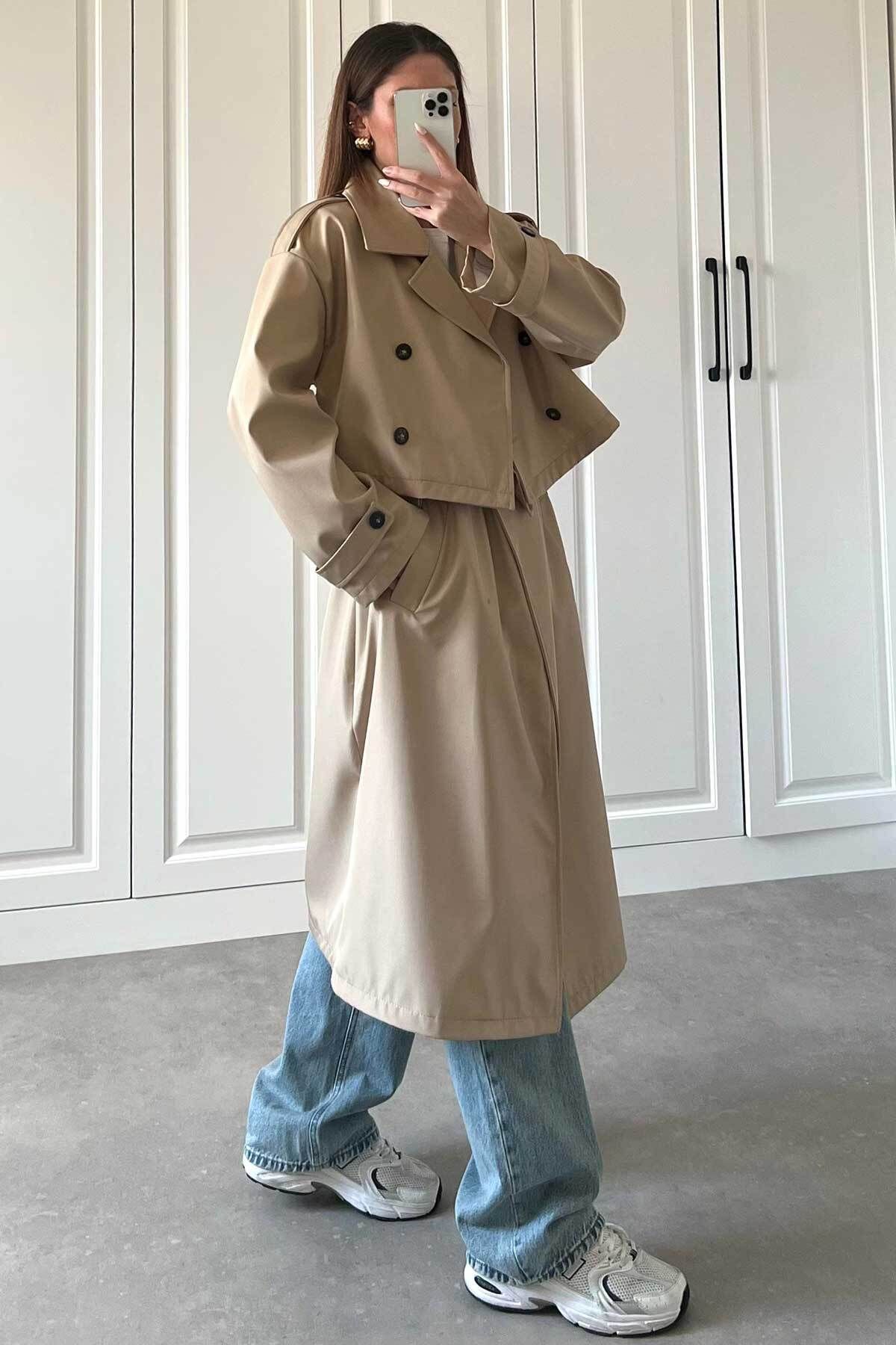 Big Love-Beige Magic Two Piece Trench Coat - Vest and Crop Trench Coat 7