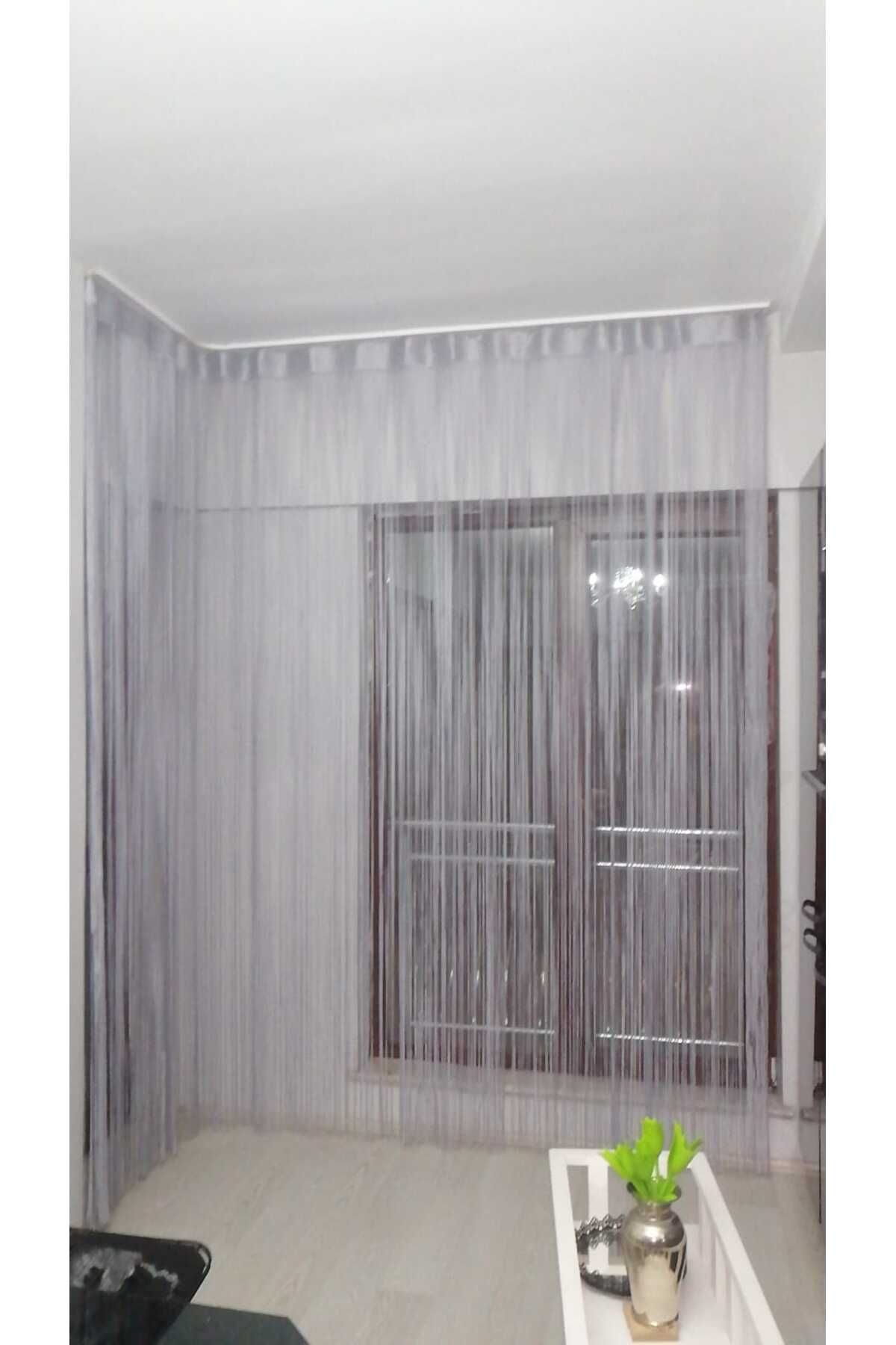 AKÇA TEKSTİL-Rope Model Gray Color Rope Curtain 180 cm Width 280 cm Length 2 mm in Strips Ready String Curtain 7