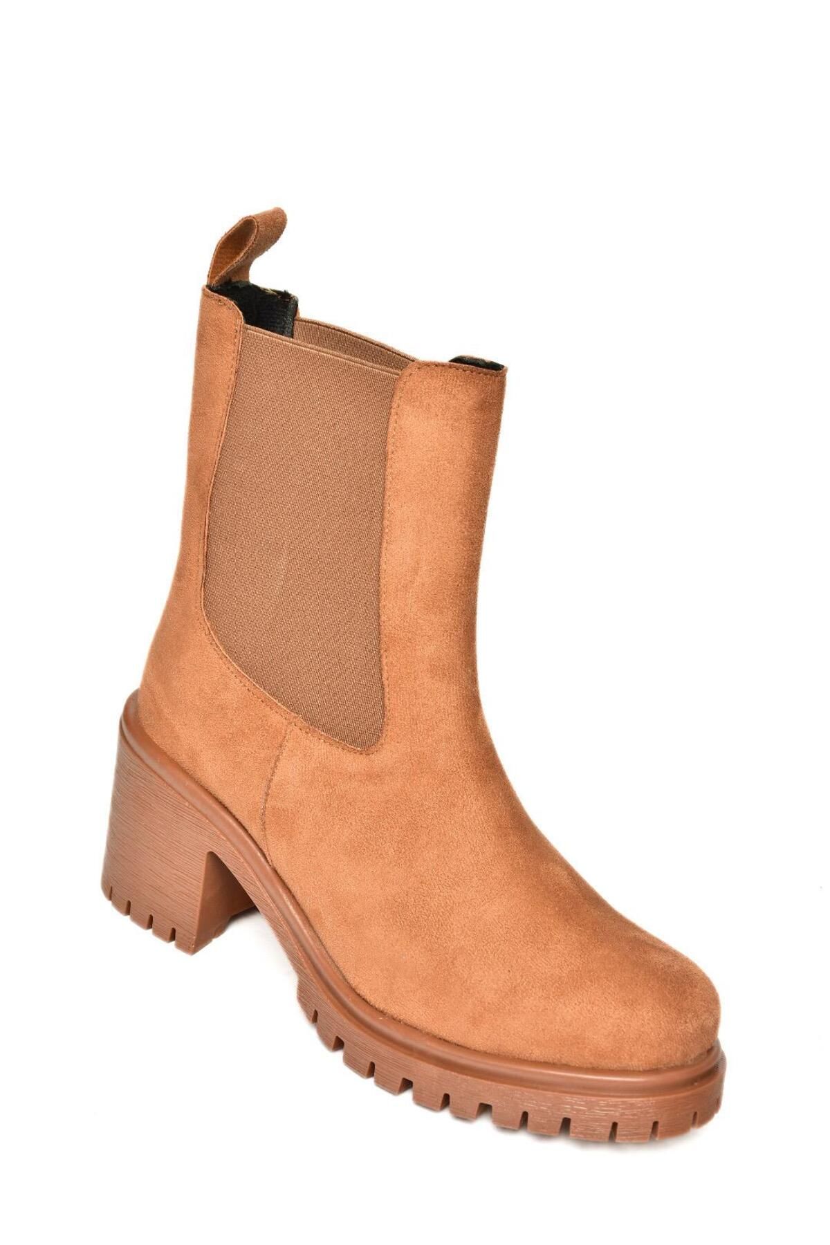 Fox Shoes-T 726981602   Tan Suede Elastic Thick Heeled Women's Boots 5