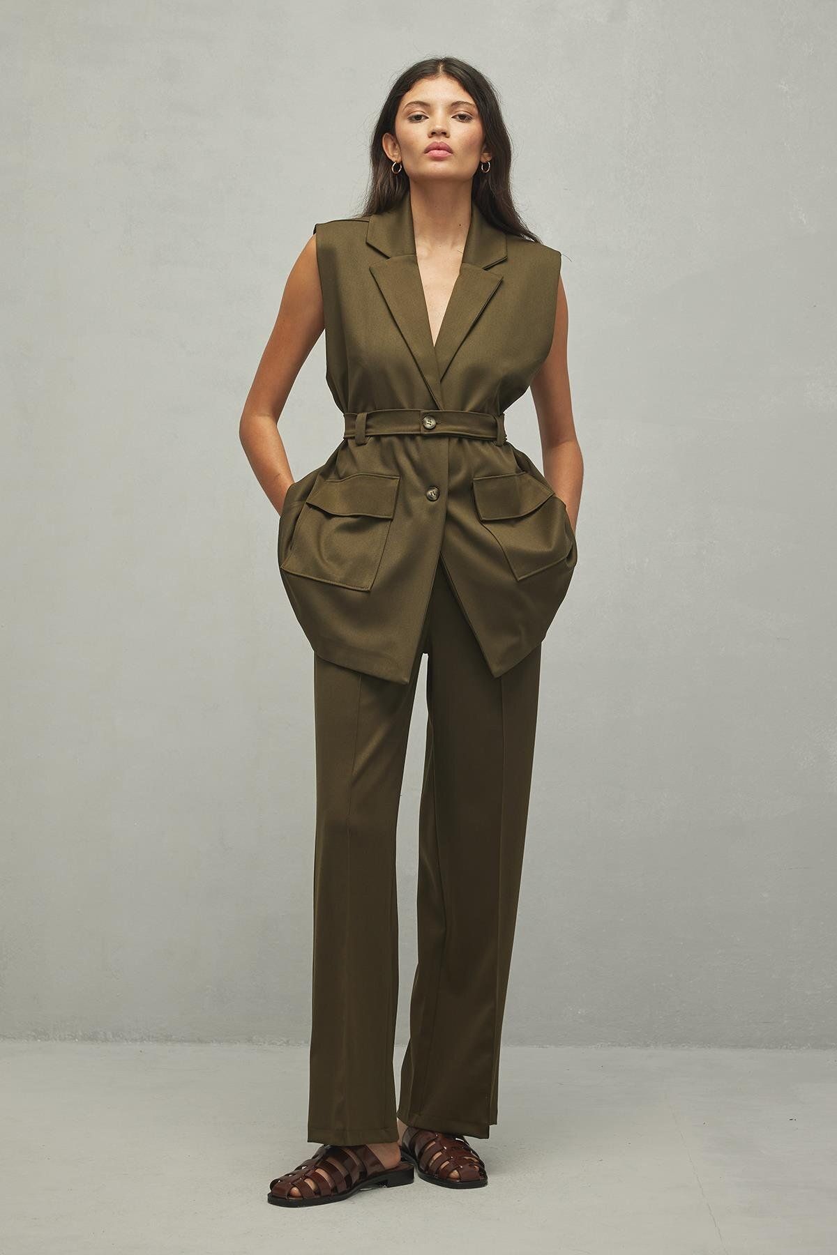 Fahhar-Khaki Women's Vest - With Pockets 4