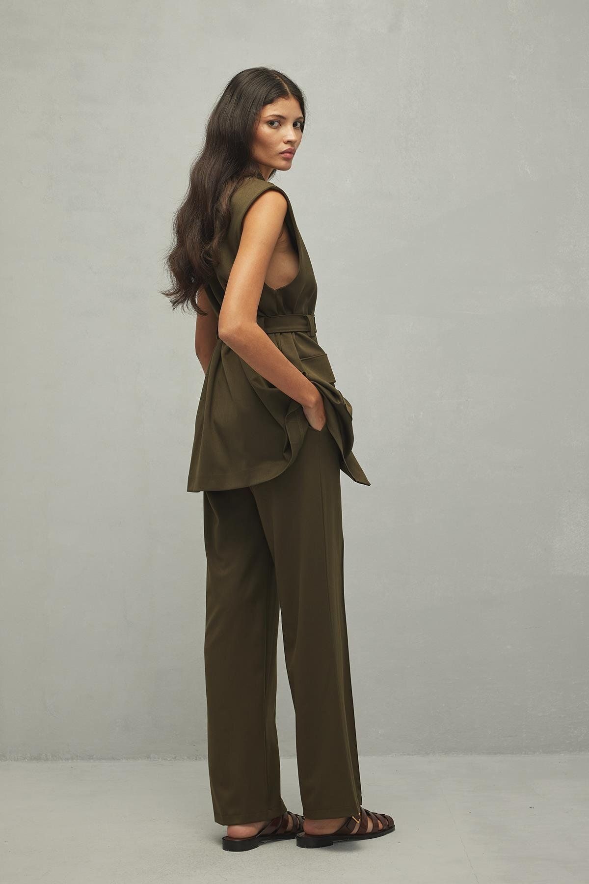 Fahhar-Khaki Women's Vest - With Pockets 5