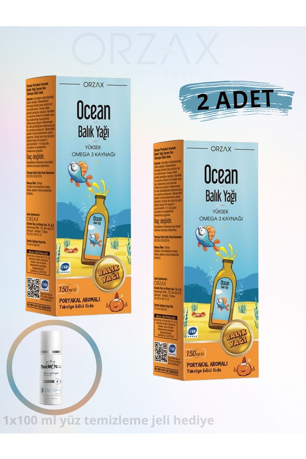 Ocean Balık Yağı Şurup Portakal Aromalı 150 ml omega 3 yağ asidi EPA ve DHA içerir. (2 ADET)