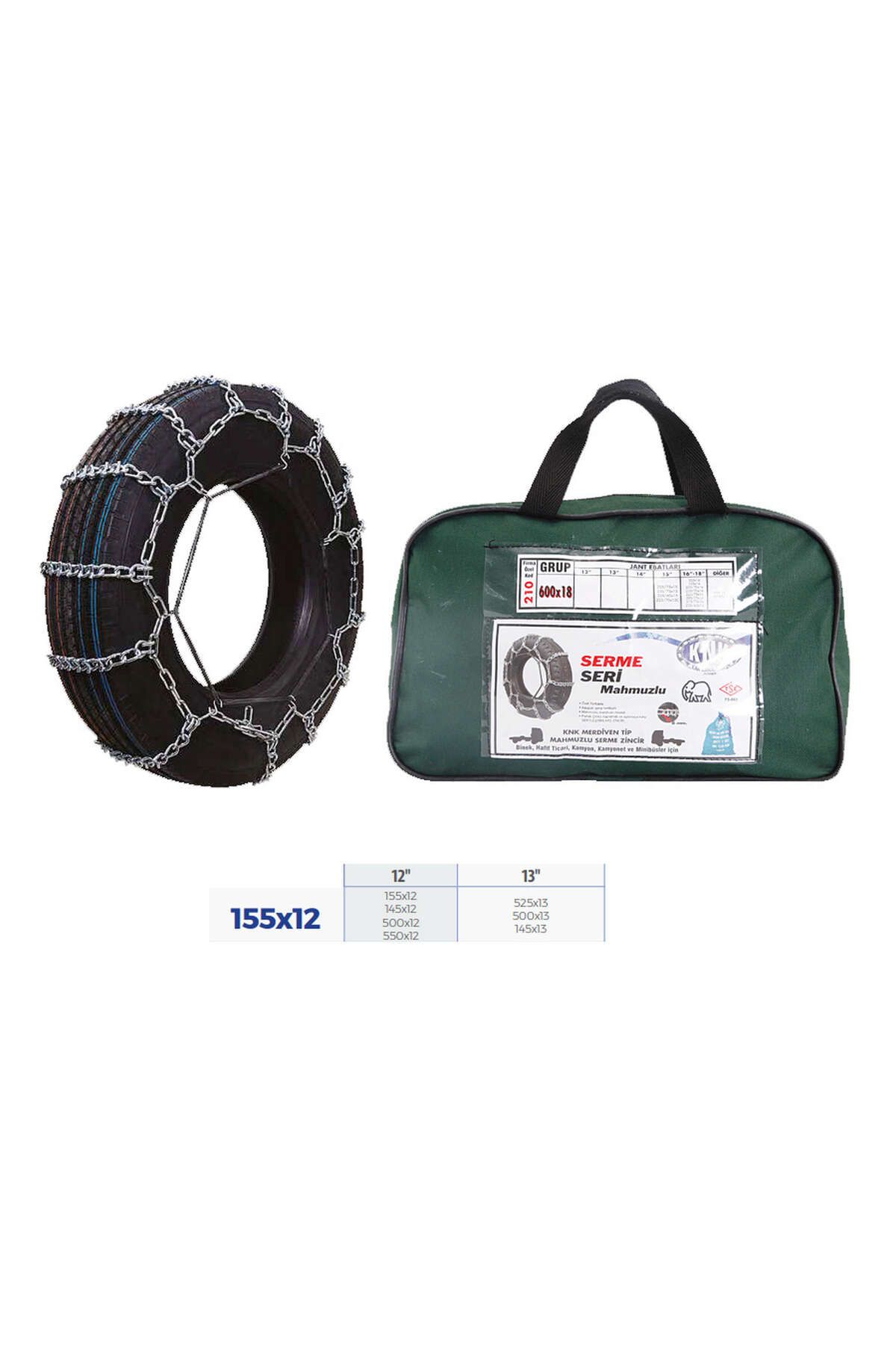 KNK PATİNAJ ZİNCİRİ BİNEK VE HAFİF TİC.ARAÇ SERME 12-13 JANT 155x12 ZİNCİR EBATLARI İÇİN RESİME B DRSTR